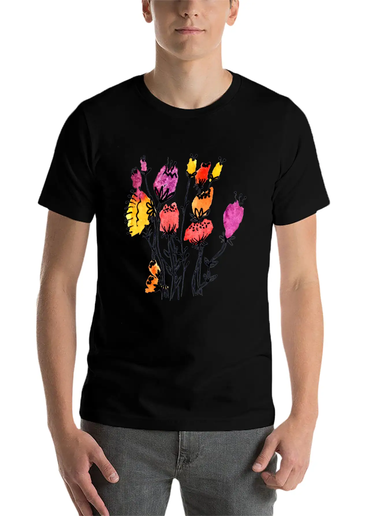 Sprouting Flowers Breathable Graphic T-Shirt – Perfect For Casual Days