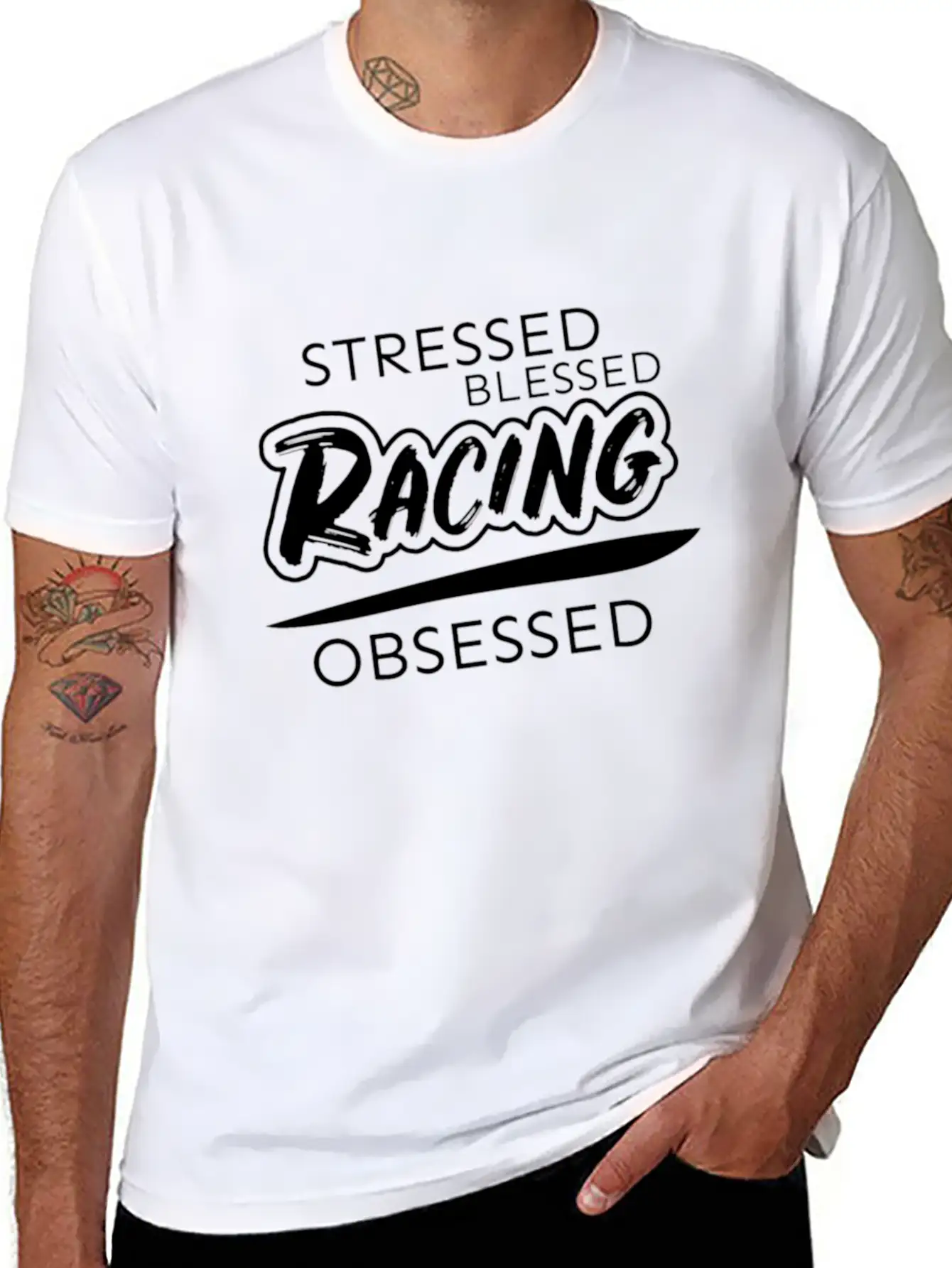 Stressed Blessed Racing Obsessed Classic Crew Neck Graphic Tee – Everyday Minimal Look