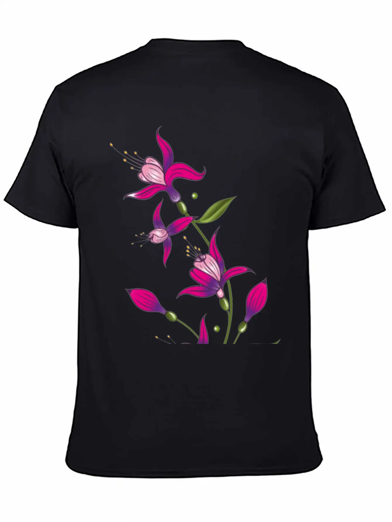Summer Flowers, Fuchsias. Purple, Pink. Basic Graphic T-Shirt – Daily Comfort In Soft Cotton
