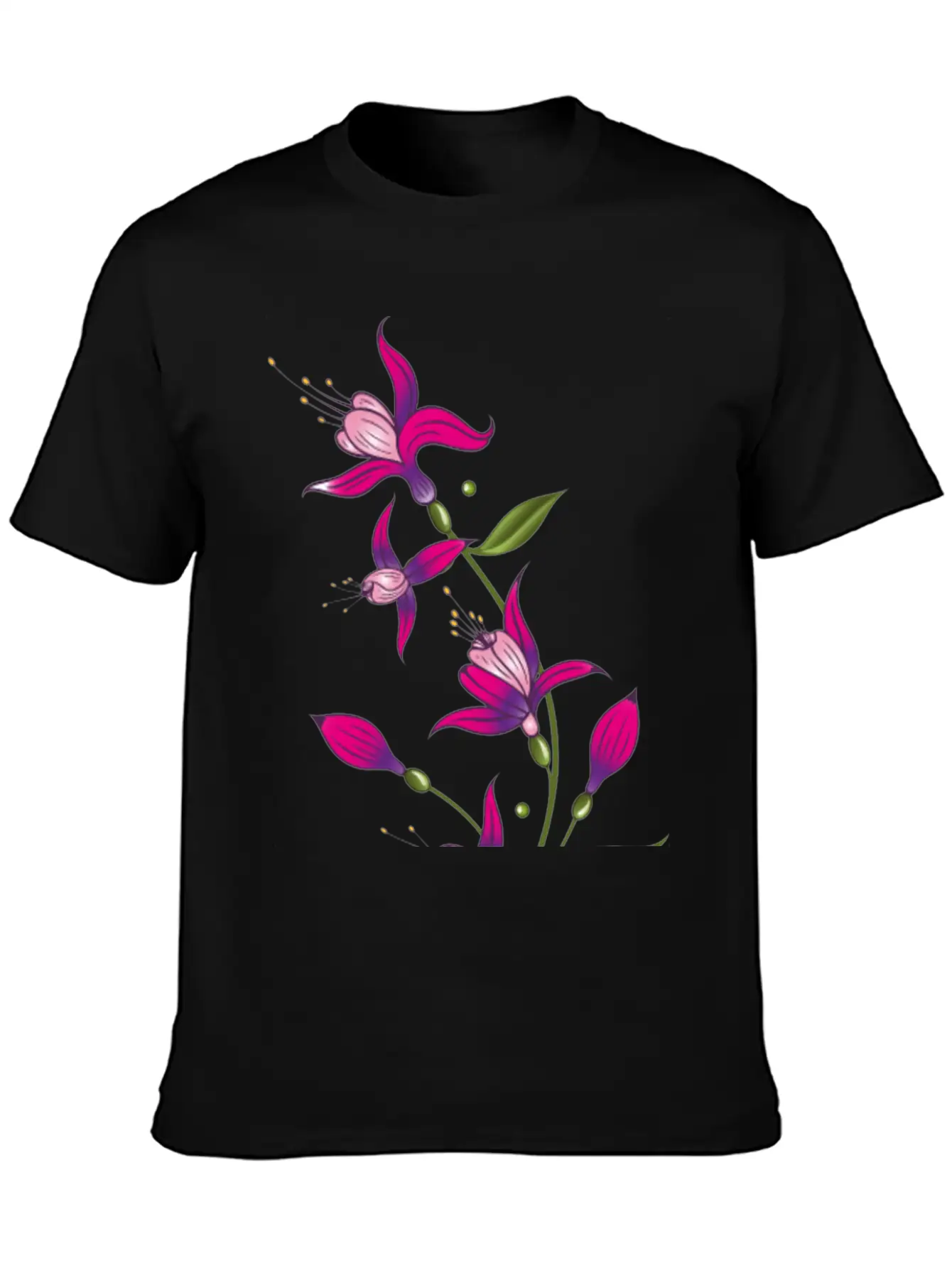 Summer Flowers, Fuchsias. Purple, Pink. Basic Graphic T-Shirt – Daily Comfort In Soft Cotton