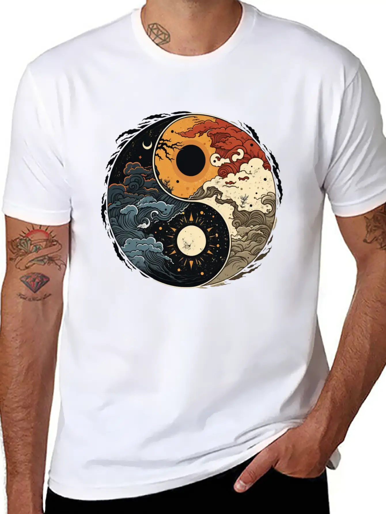 Sun And Moon Yin Yang Stylish Everyday T-Shirt – Unisex Basic Cotton Tee