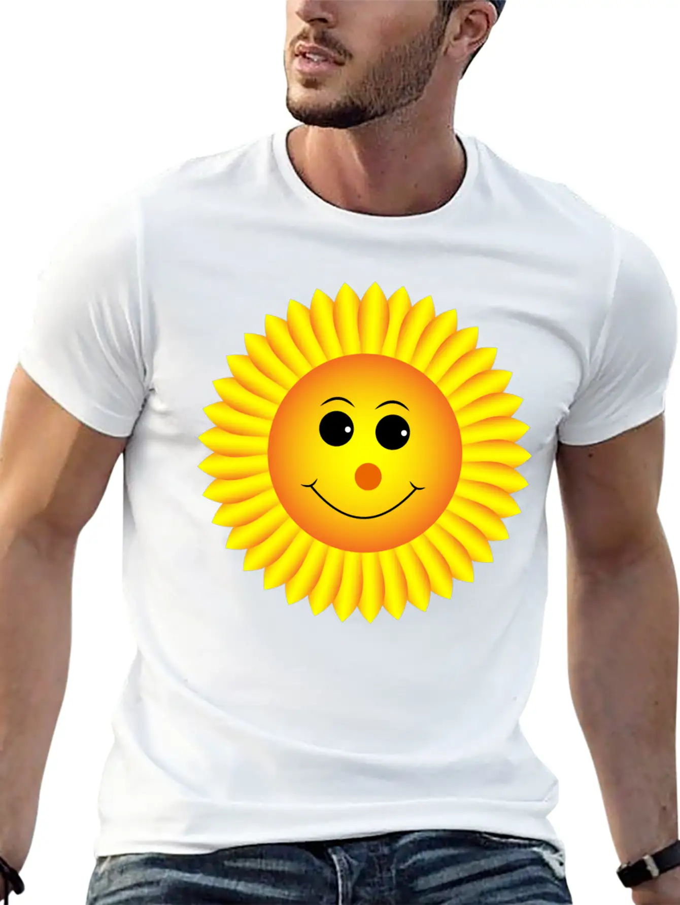 Sunflower Smiley Classic Crew Neck Graphic Tee – Everyday Minimal Look