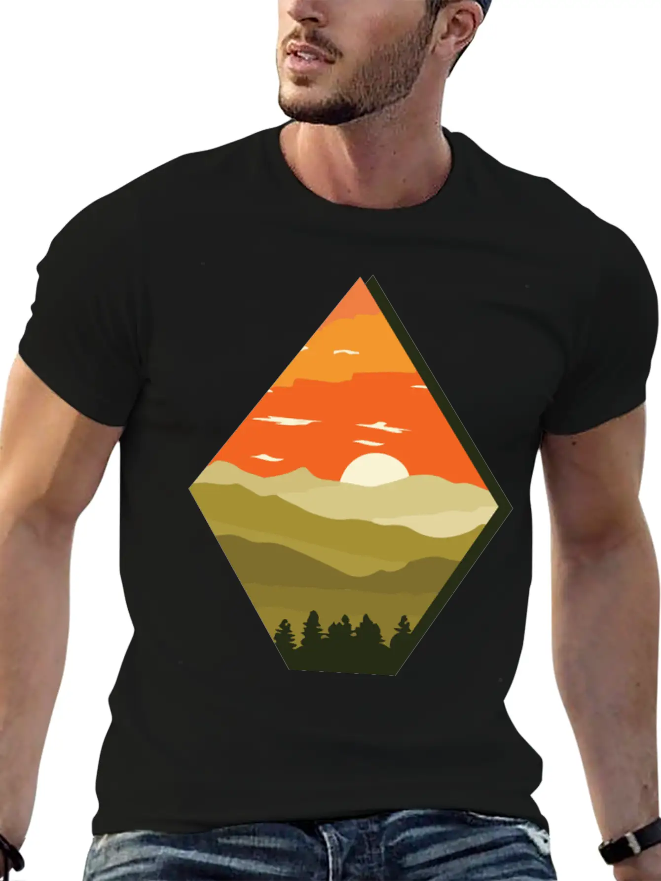 Sunset | Forest Twilight Rhomb Tree Classic Crew Neck Graphic Tee – Everyday Minimal Look