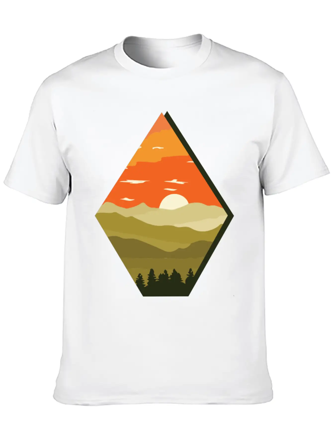 Sunset | Forest Twilight Rhomb Tree Classic Crew Neck Graphic Tee – Everyday Minimal Look
