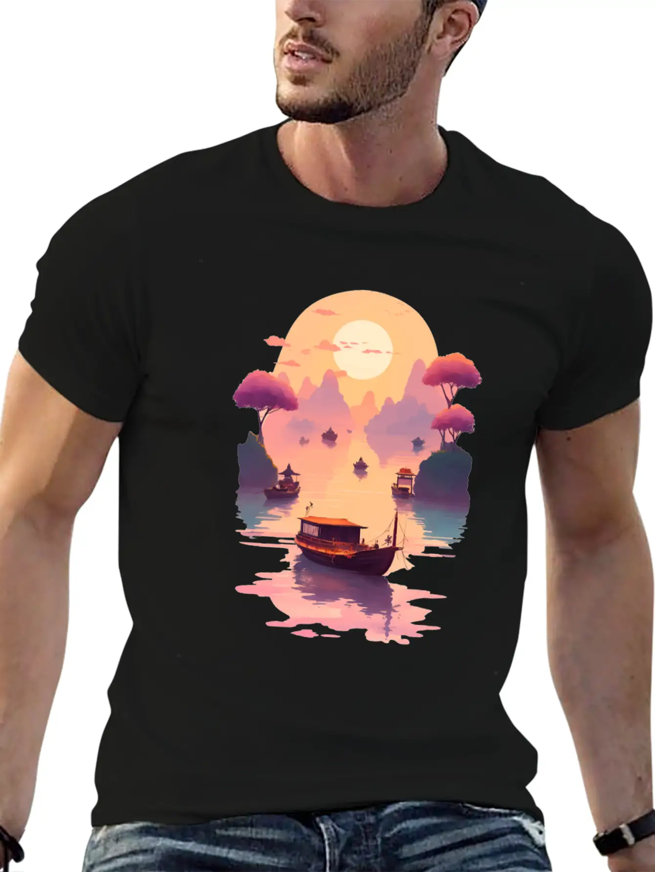 Sunset Serenade, Ninh Binh Basic Graphic T-Shirt – Daily Comfort In Soft Cotton