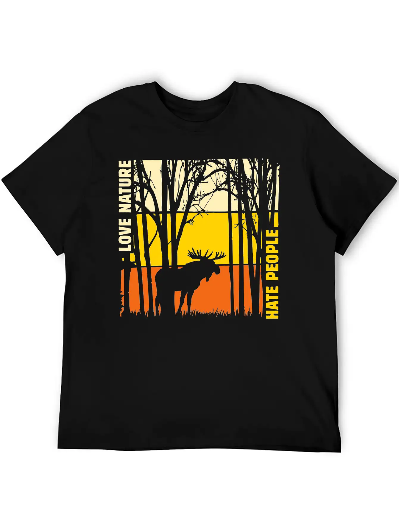 Sunset With Elk In The Forest Elk Nature Stylish Everyday T-Shirt – Unisex Basic Cotton Tee