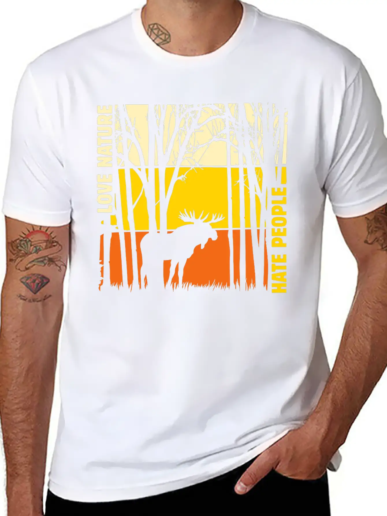 Sunset With Elk In The Forest Elk Nature Stylish Everyday T-Shirt – Unisex Basic Cotton Tee