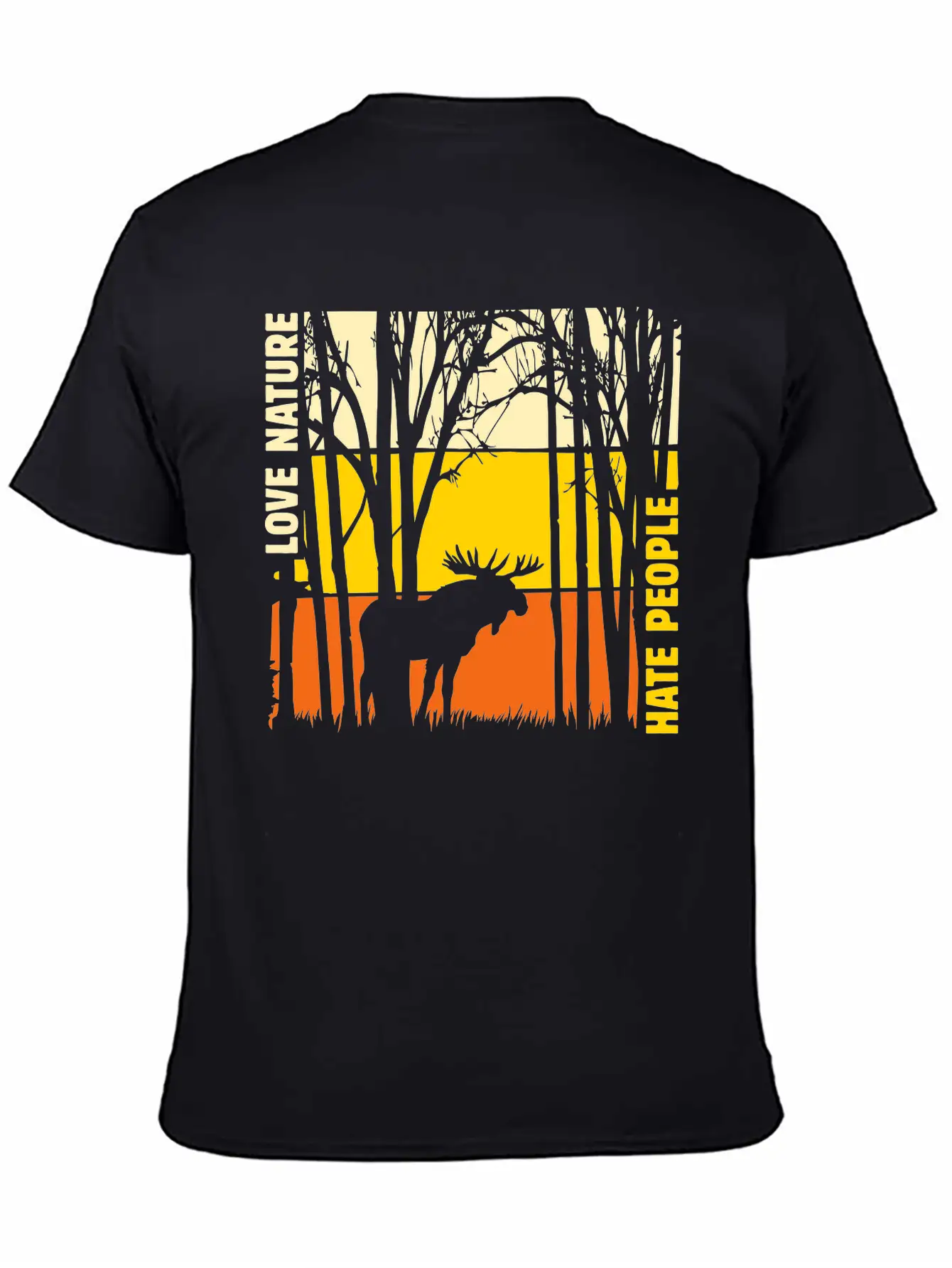 Sunset With Elk In The Forest Elk Nature Stylish Everyday T-Shirt – Unisex Basic Cotton Tee