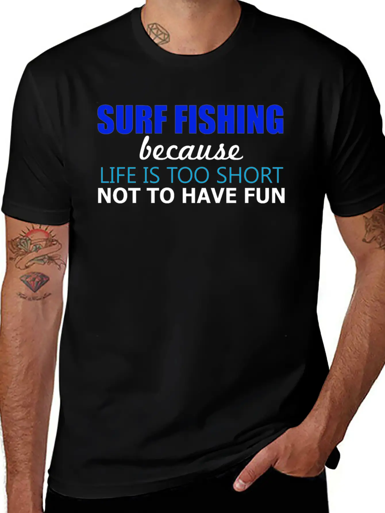 Surf Fishing - Surf Fishing Because Life Is Too Sh Lightweight Cotton T-Shirt – Daily Comfort Graphic Shirt