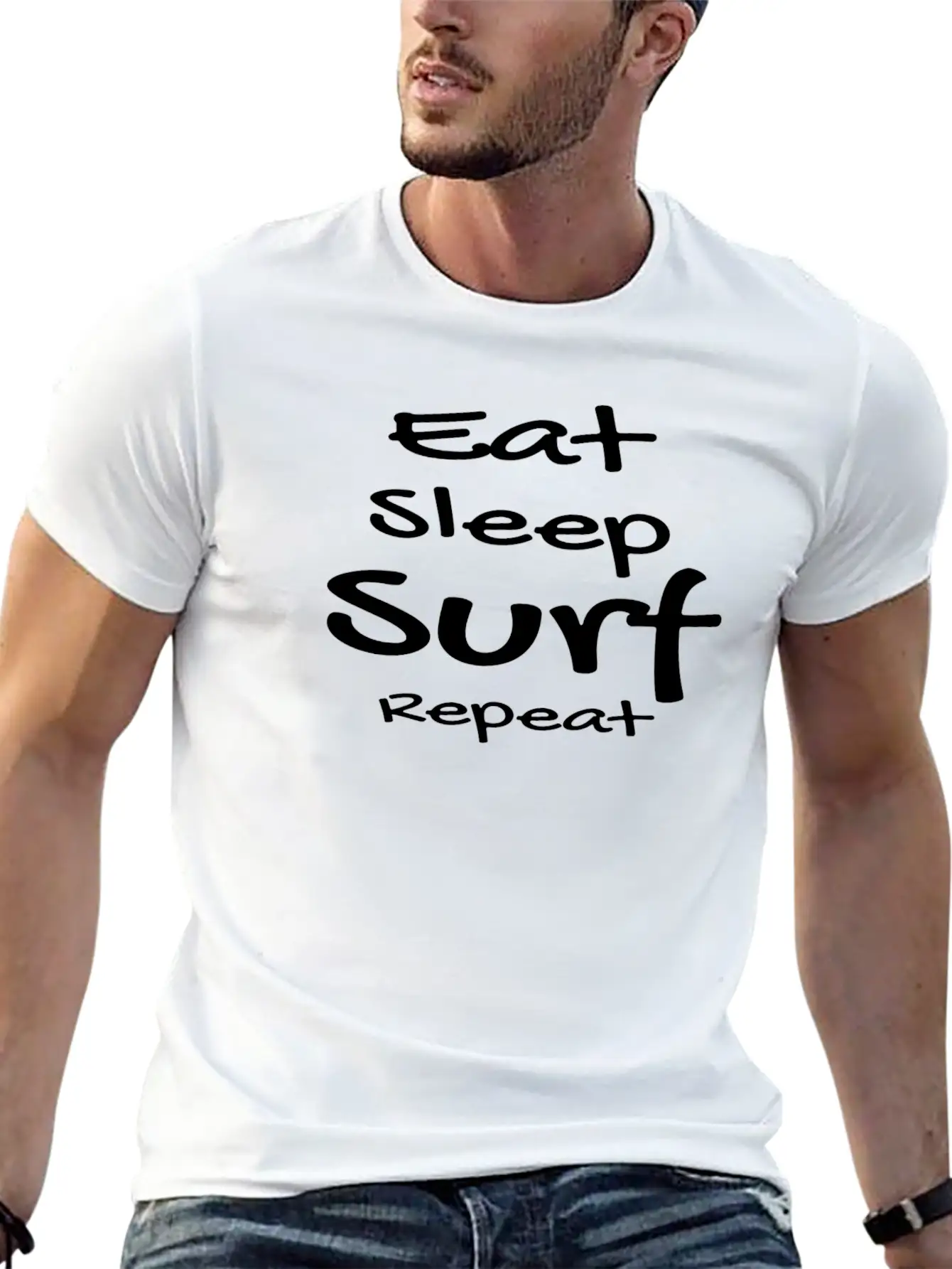 Surf Surfing Eat Sleep Surf Repeat Quote Design Basic Graphic T-Shirt – Daily Comfort In Soft Cotton
