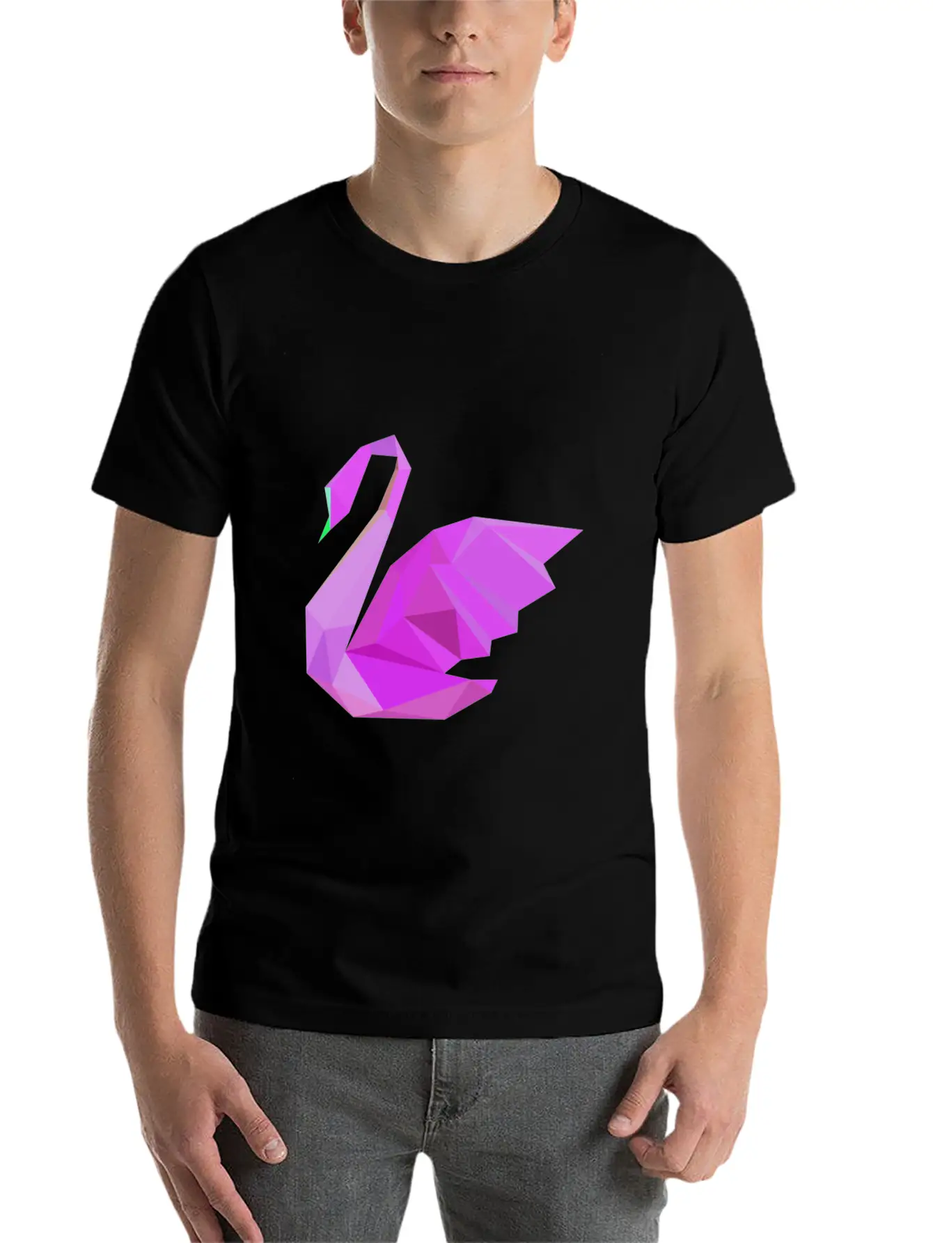 Swan Geometric Pink Stylish Everyday T-Shirt – Unisex Basic Cotton Tee