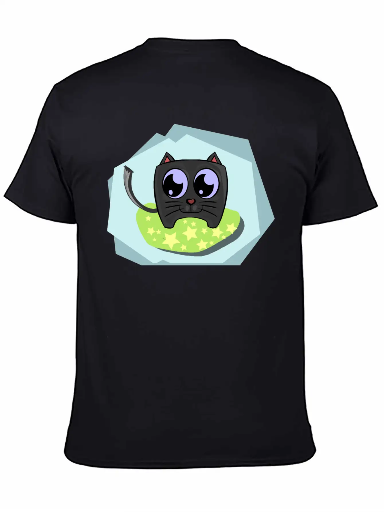 Sweet Black Cat With Blue Background Classic Crew Neck Graphic Tee – Everyday Minimal Look