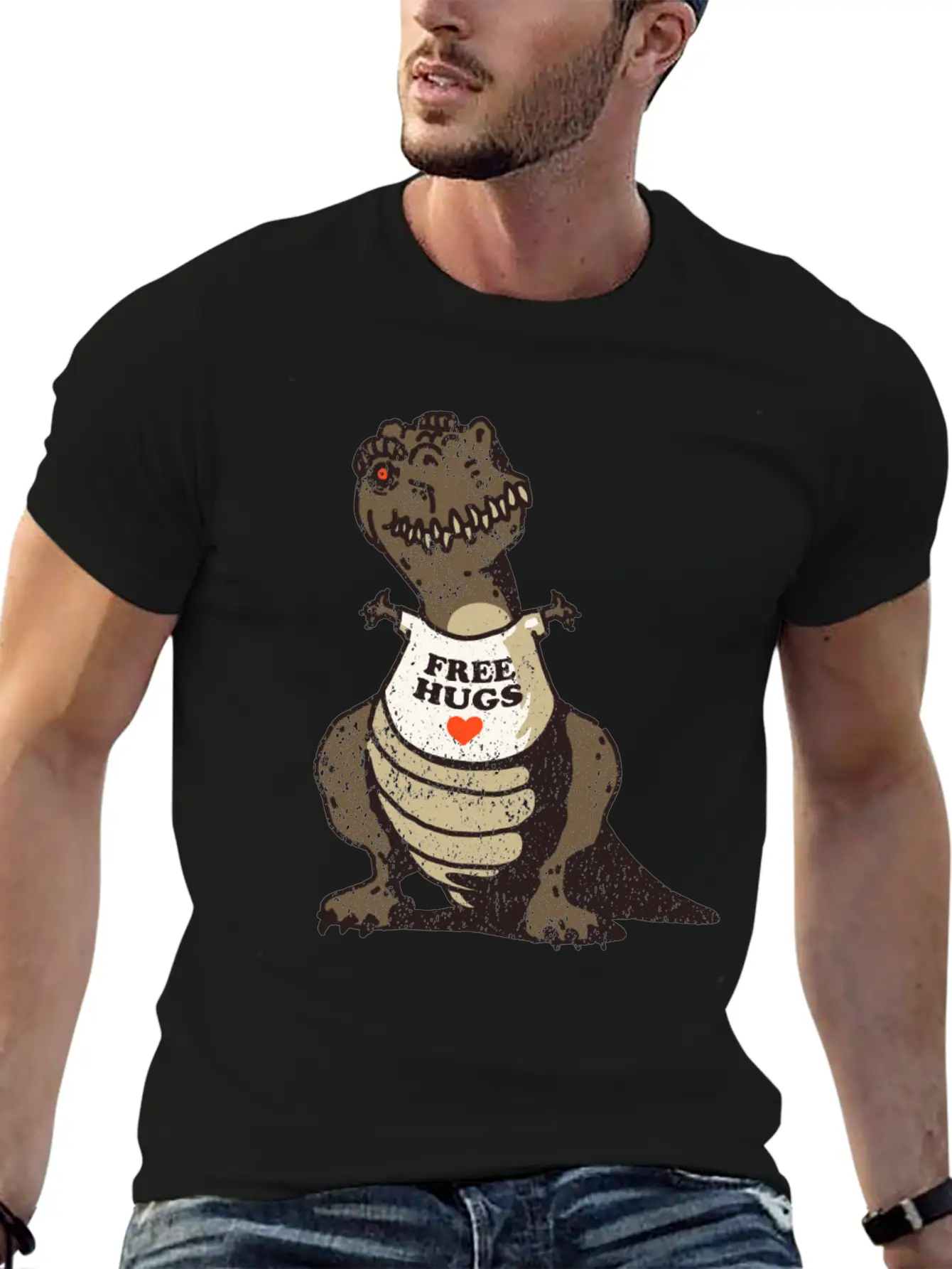 T-Rex Free Hugs Stylish Everyday T-Shirt – Unisex Basic Cotton Tee
