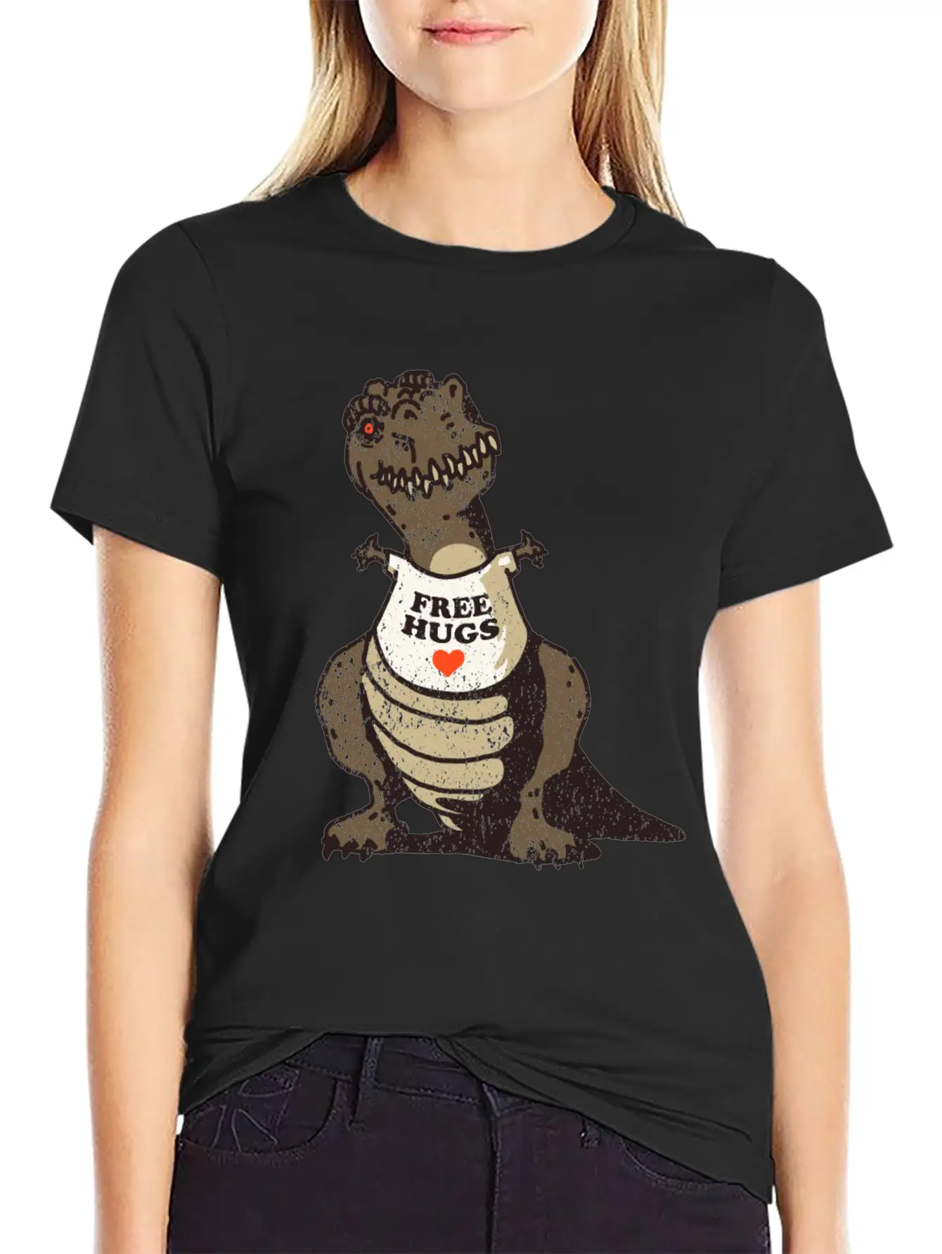T-Rex Free Hugs Stylish Everyday T-Shirt – Unisex Basic Cotton Tee