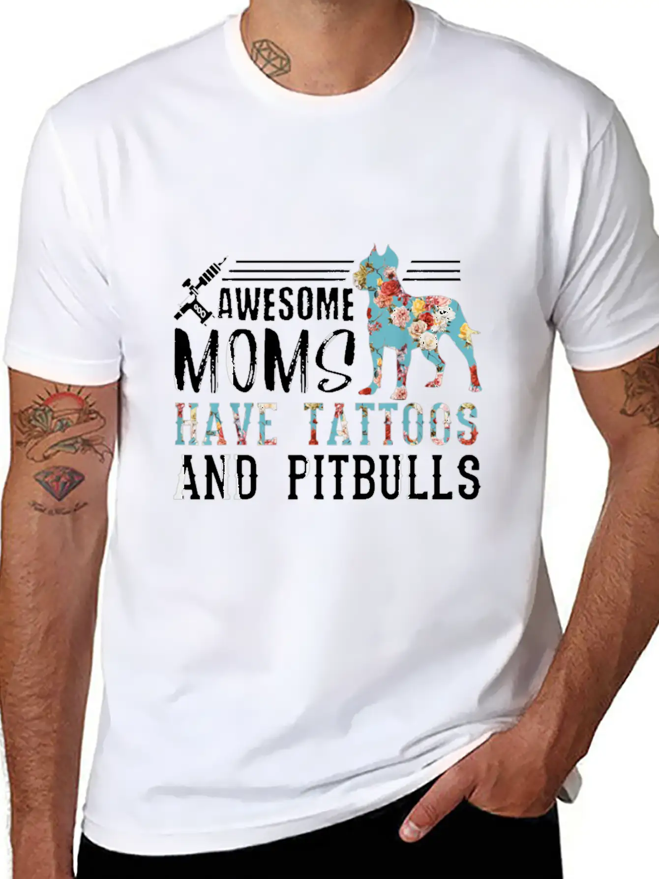 Tattooed Mom Shirt Ink Addict Shirt Pitbull Mom Stylish Everyday T-Shirt – Unisex Basic Cotton Tee