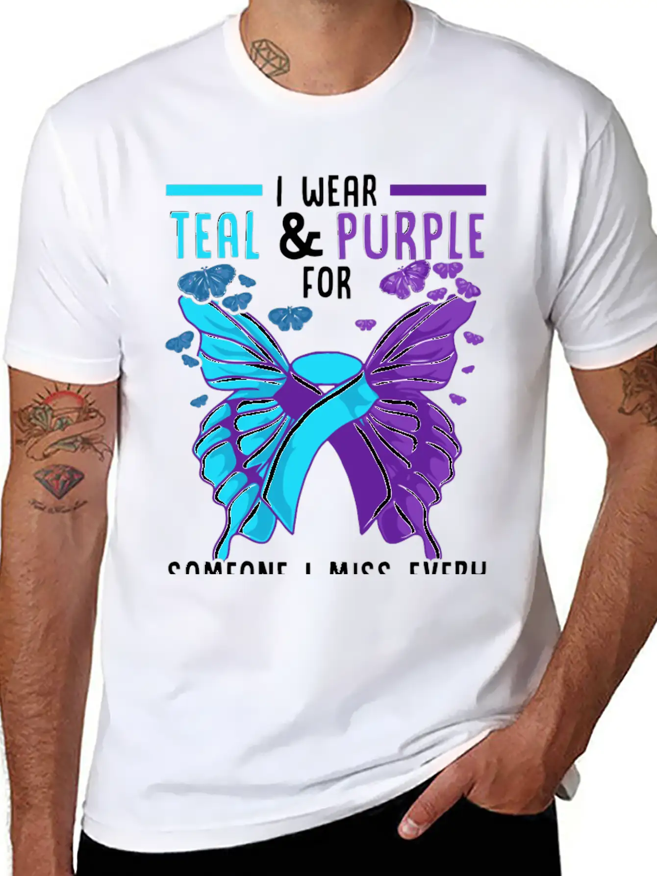Teal And Purple Ribbon Suicide Prevention Awarenes Basic Graphic T-Shirt – Daily Comfort In Soft Cotton