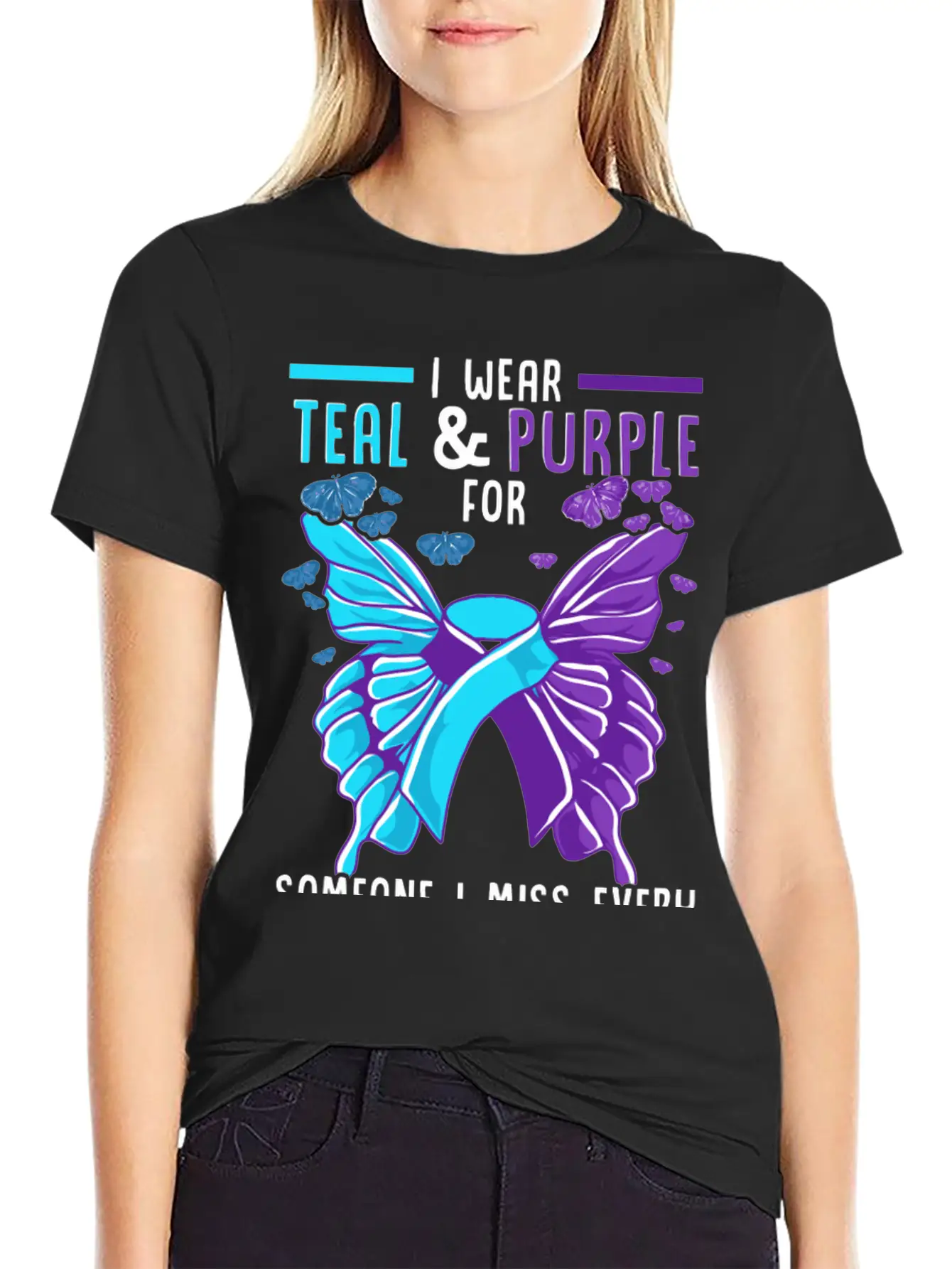 Teal And Purple Ribbon Suicide Prevention Awarenes Basic Graphic T-Shirt – Daily Comfort In Soft Cotton