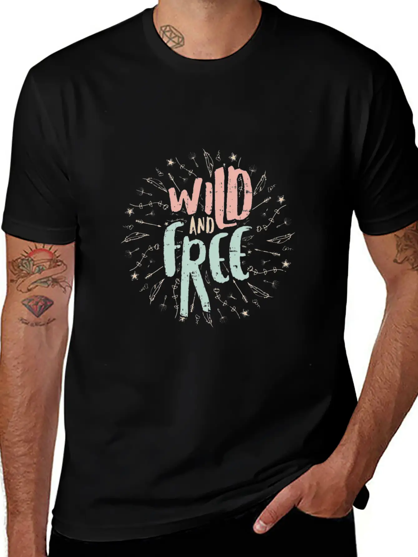 Text Wild And Free Stylish Everyday T-Shirt – Unisex Basic Cotton Tee