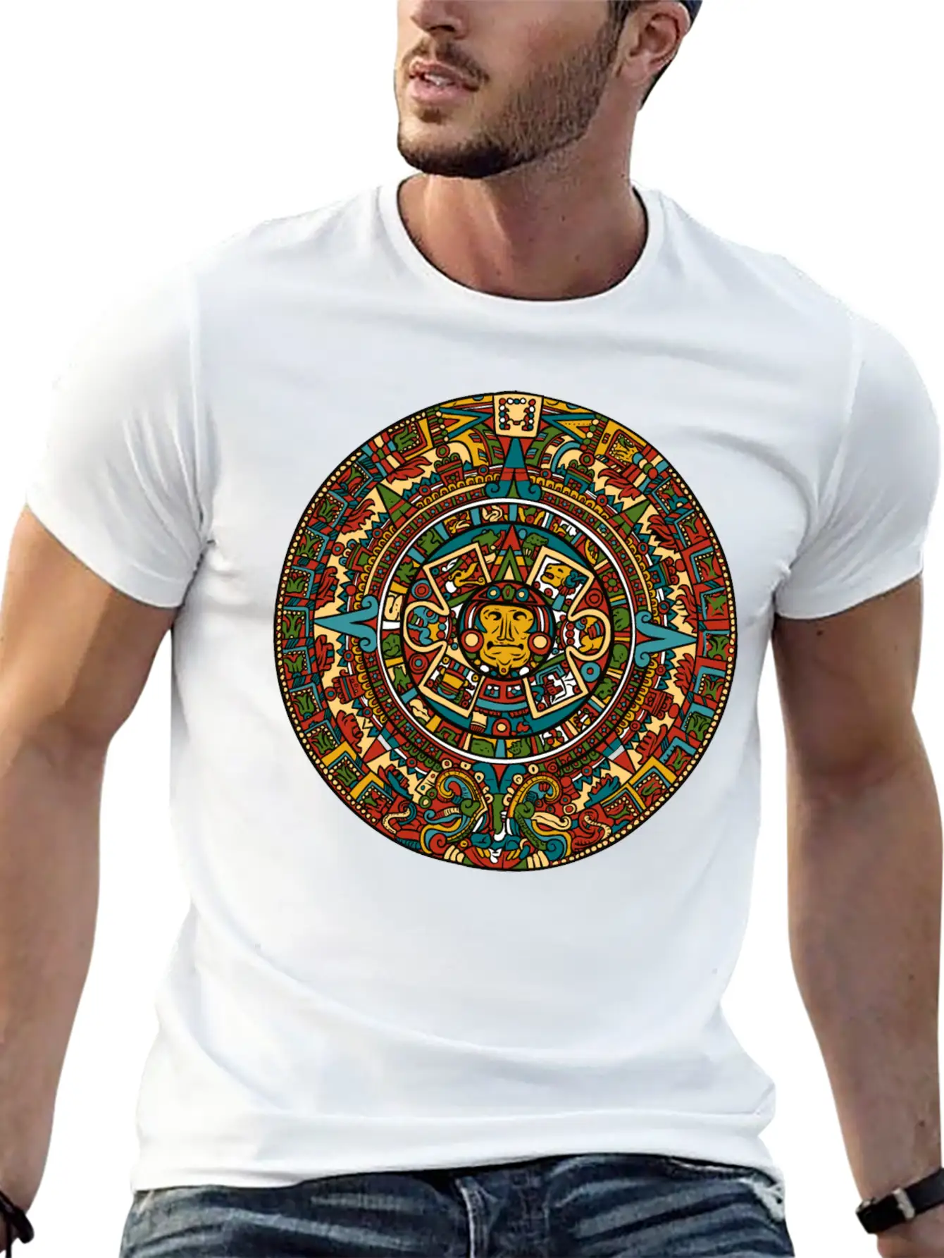 THE MAYA FACE WITH MANDALA Basic Graphic T-Shirt – Daily Comfort In Soft Cotton