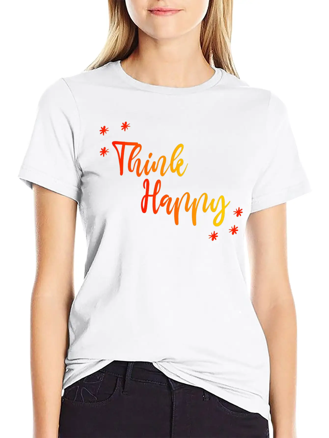 THINK HAPPY GRADIENT RED YELLOW Classic Crew Neck Graphic Tee – Everyday Minimal Look