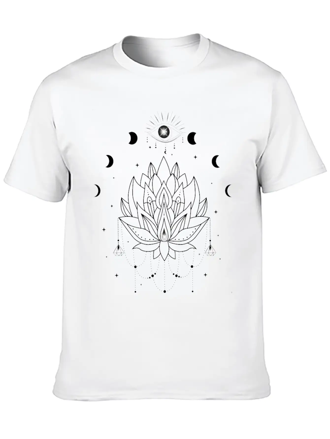 Third Eye Black Lotus Flower - Moon Cycle Design Basic Graphic T-Shirt – Daily Comfort In Soft Cotton