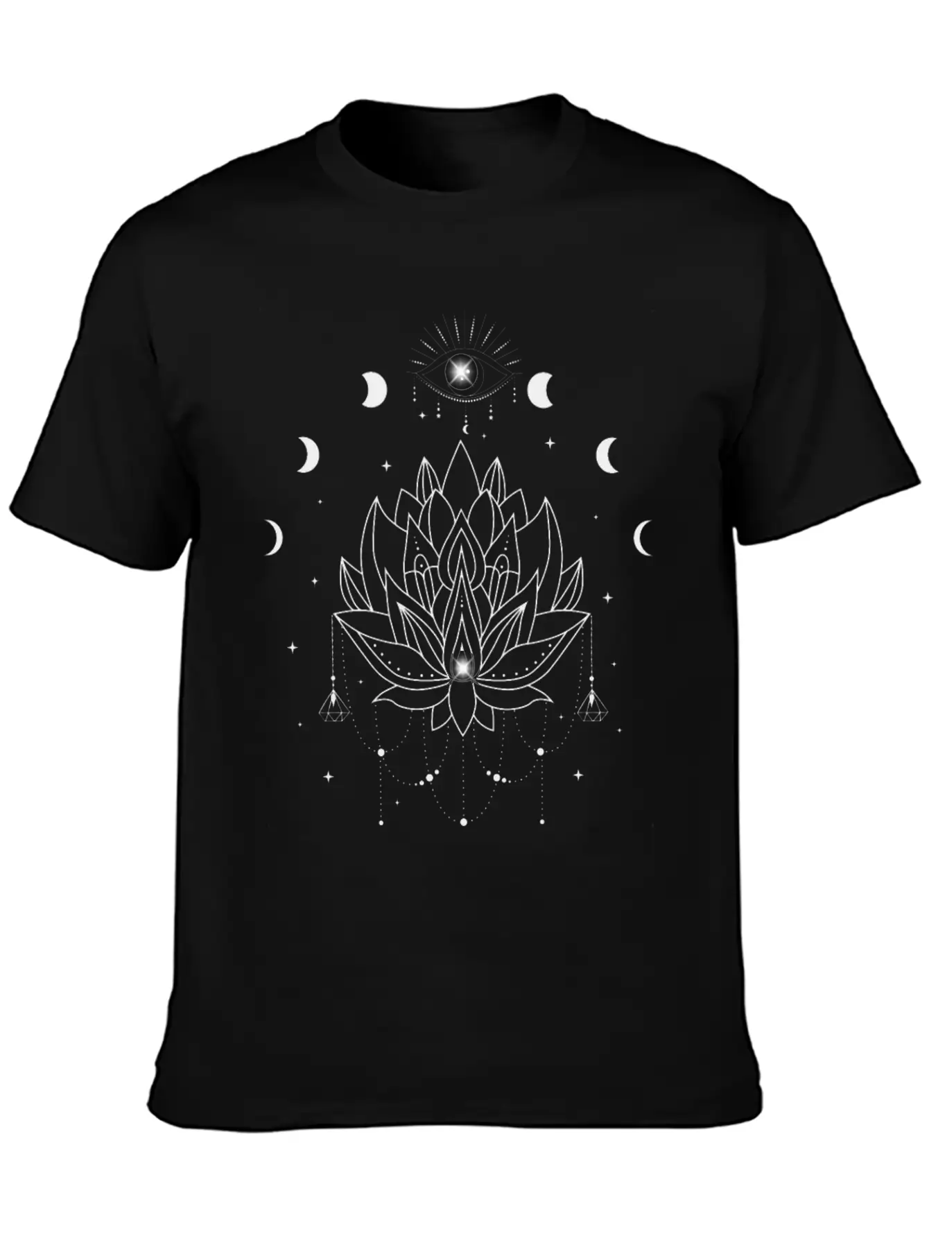 Third Eye Black Lotus Flower - Moon Cycle Design Basic Graphic T-Shirt – Daily Comfort In Soft Cotton