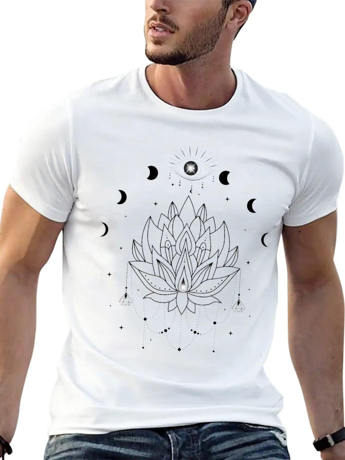 Third Eye Black Lotus Flower - Moon Cycle Design Basic Graphic T-Shirt – Daily Comfort In Soft Cotton