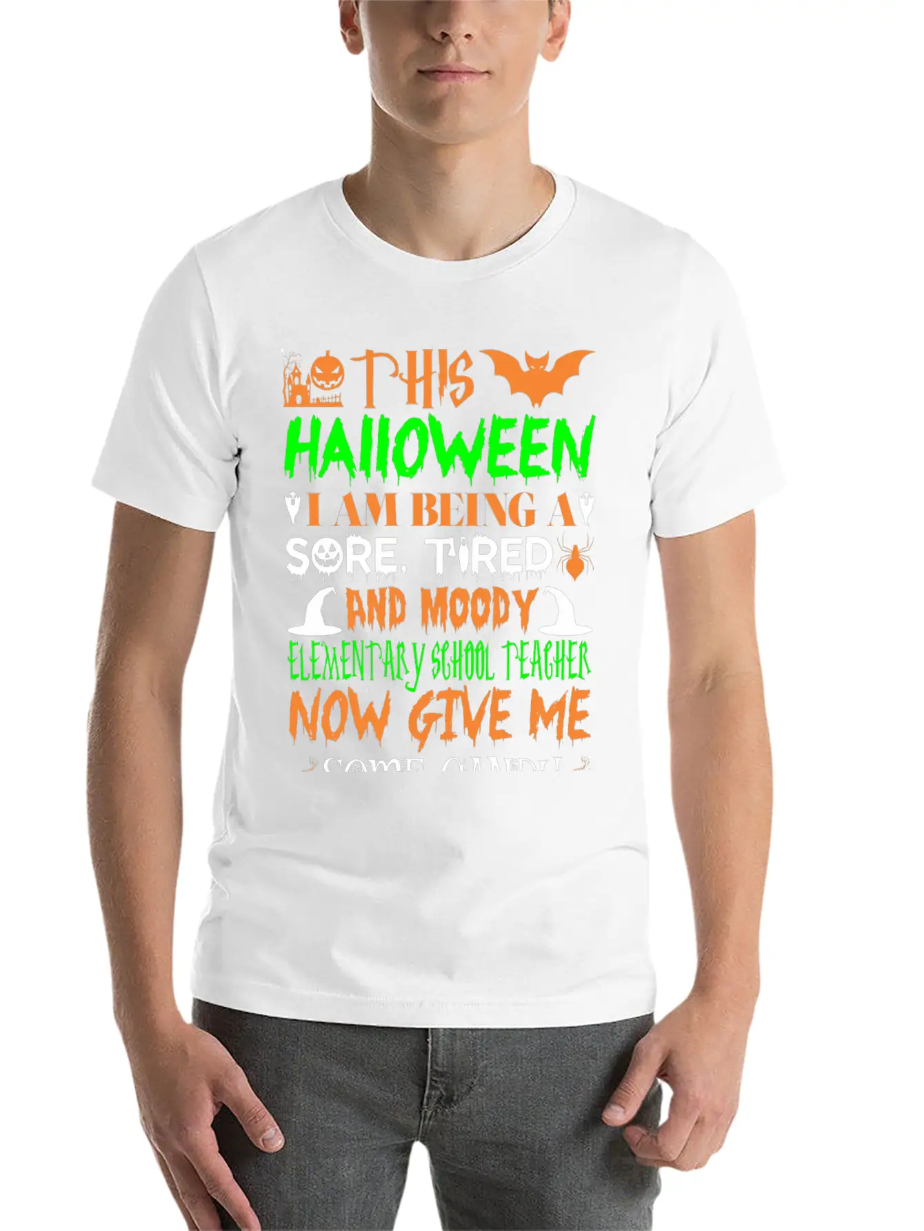 This Halloween Tired Moody Elementary Teachr Candy Basic Graphic T-Shirt – Daily Comfort In Soft Cotton