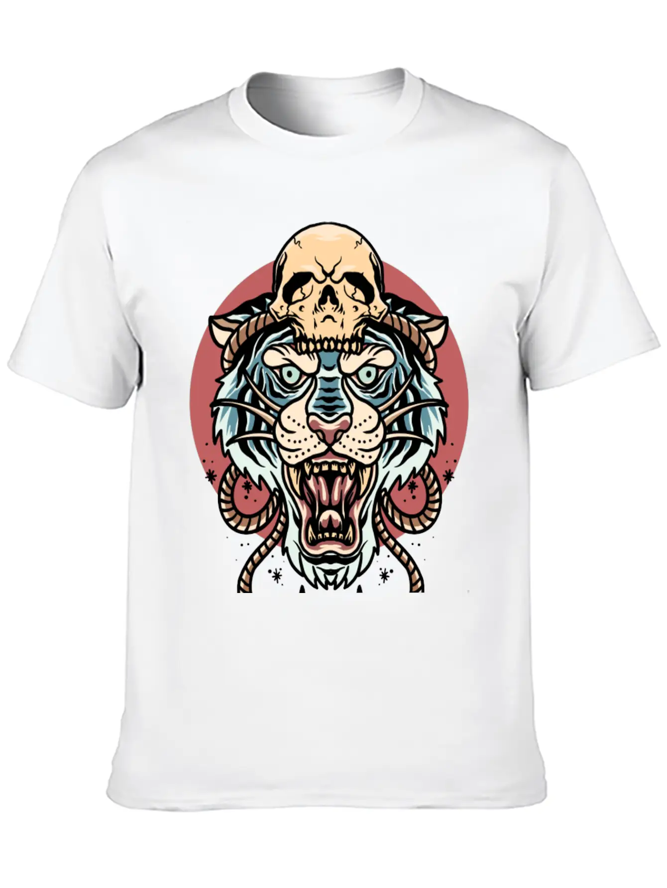 Tiger And Skull Tattoo Design Basic Graphic T-Shirt – Daily Comfort In Soft Cotton
