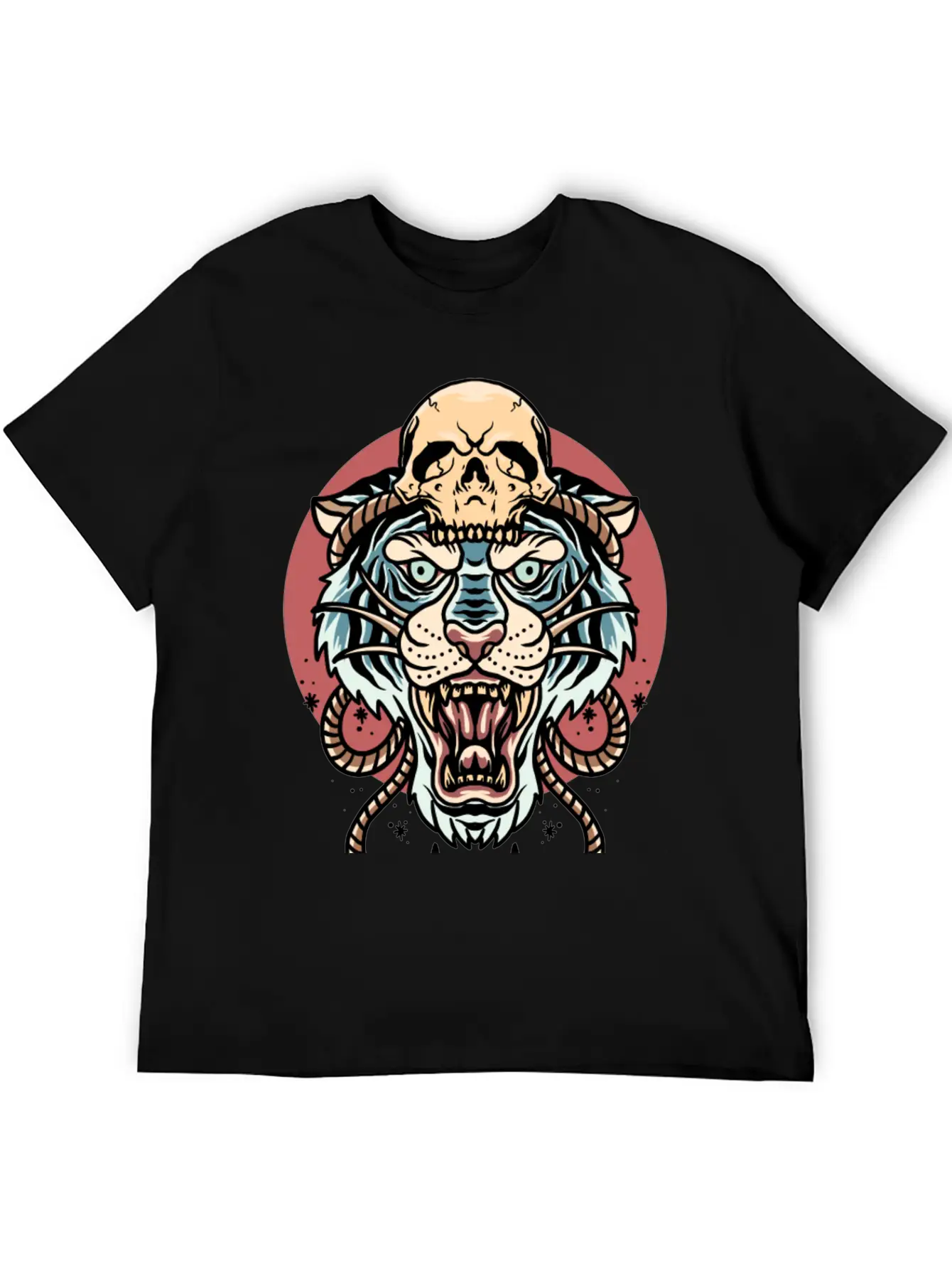 Tiger And Skull Tattoo Design Basic Graphic T-Shirt – Daily Comfort In Soft Cotton