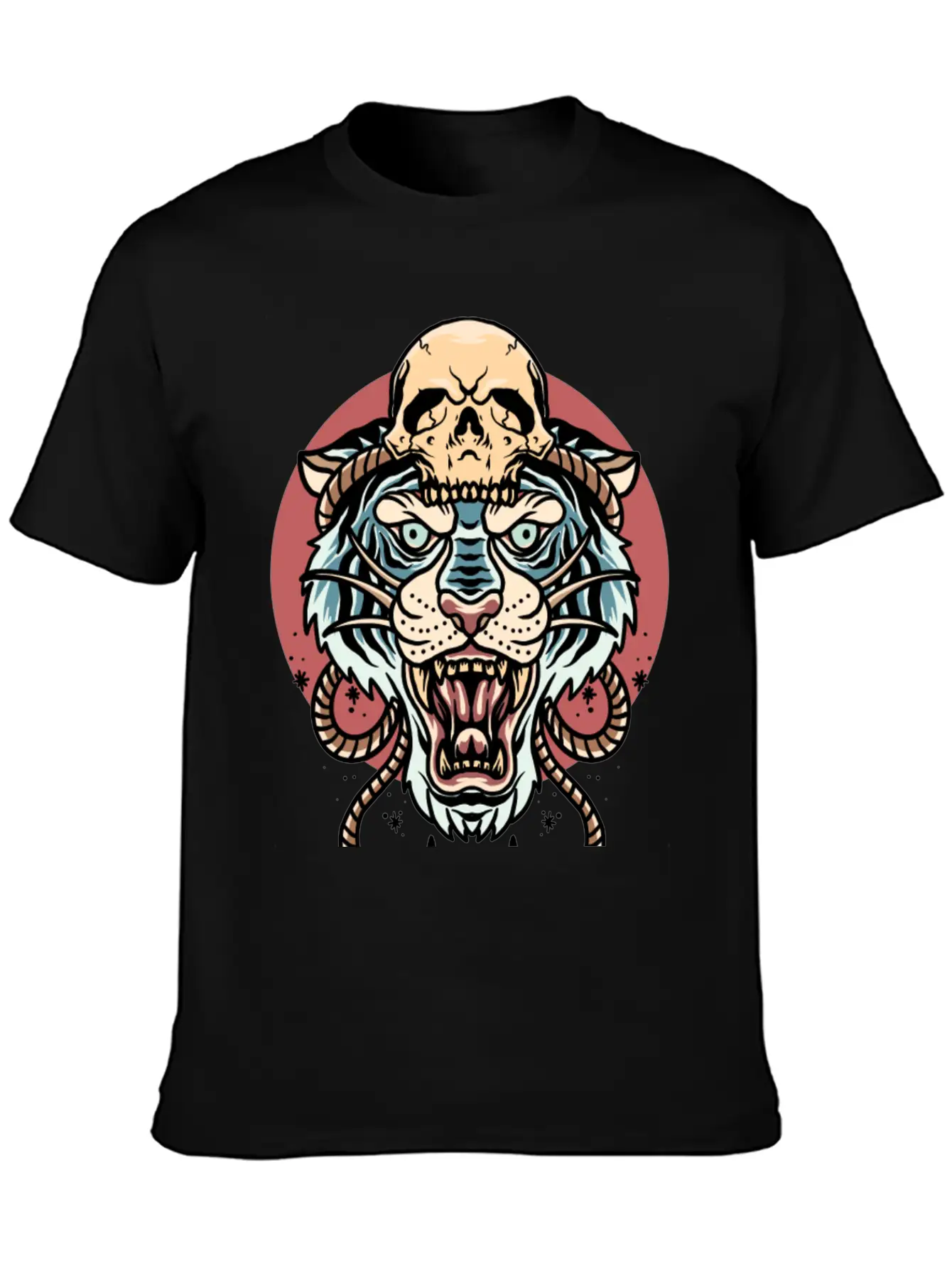 Tiger And Skull Tattoo Design Basic Graphic T-Shirt – Daily Comfort In Soft Cotton