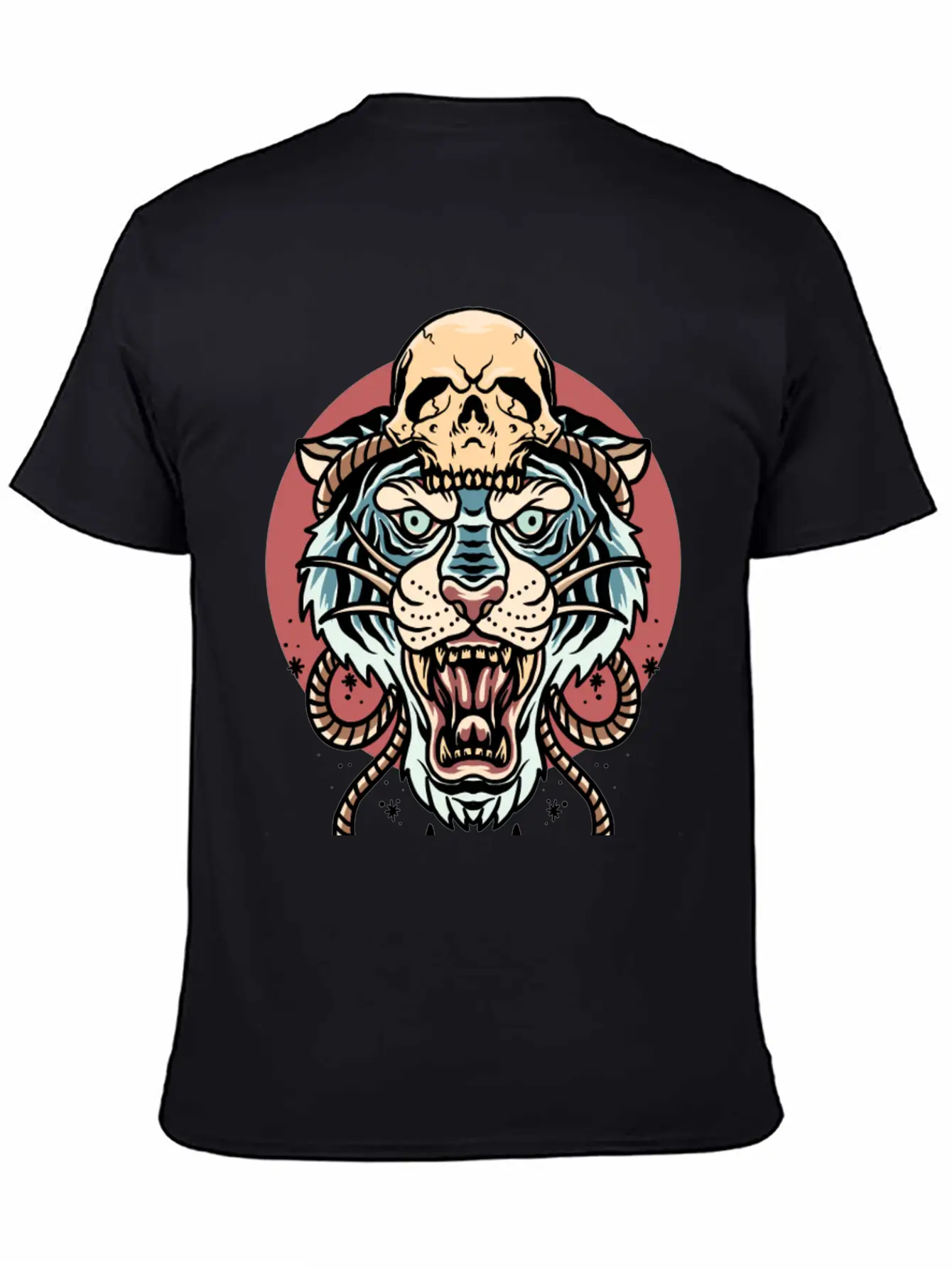Tiger And Skull Tattoo Design Basic Graphic T-Shirt – Daily Comfort In Soft Cotton