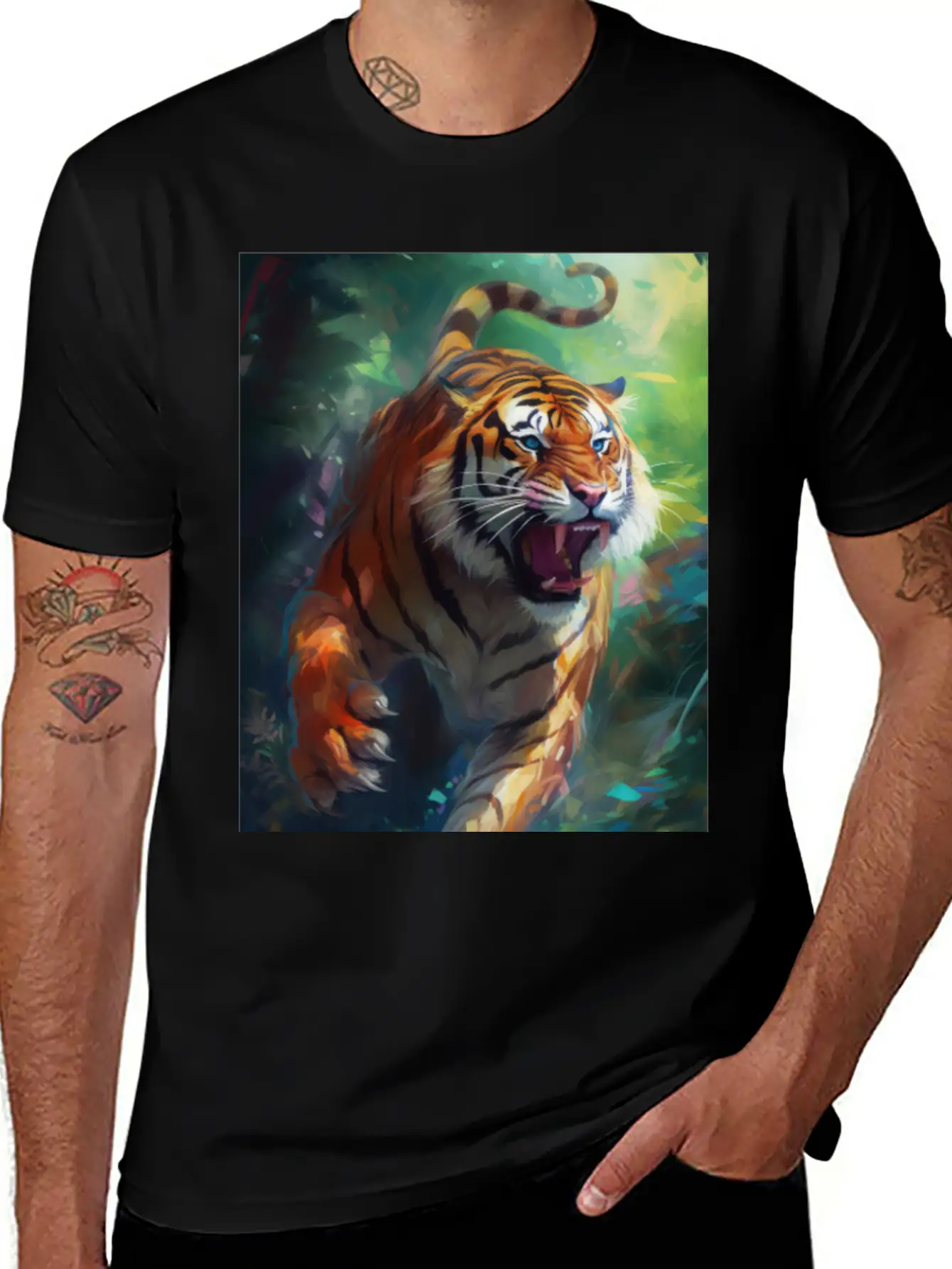 Tiger In Action Stylish Everyday T-Shirt – Unisex Basic Cotton Tee