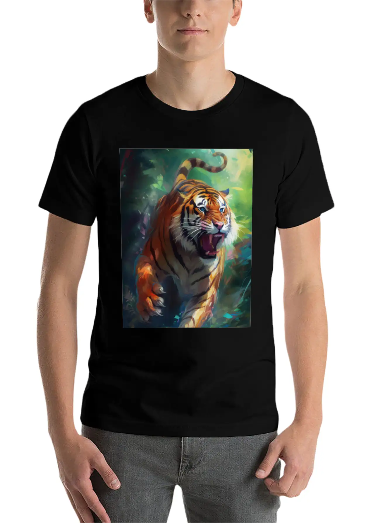 Tiger In Action Stylish Everyday T-Shirt – Unisex Basic Cotton Tee
