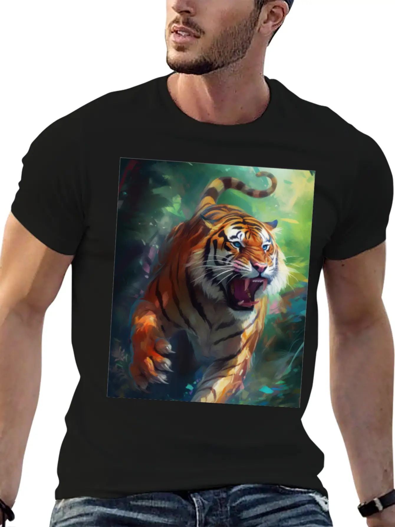 Tiger In Action Stylish Everyday T-Shirt – Unisex Basic Cotton Tee