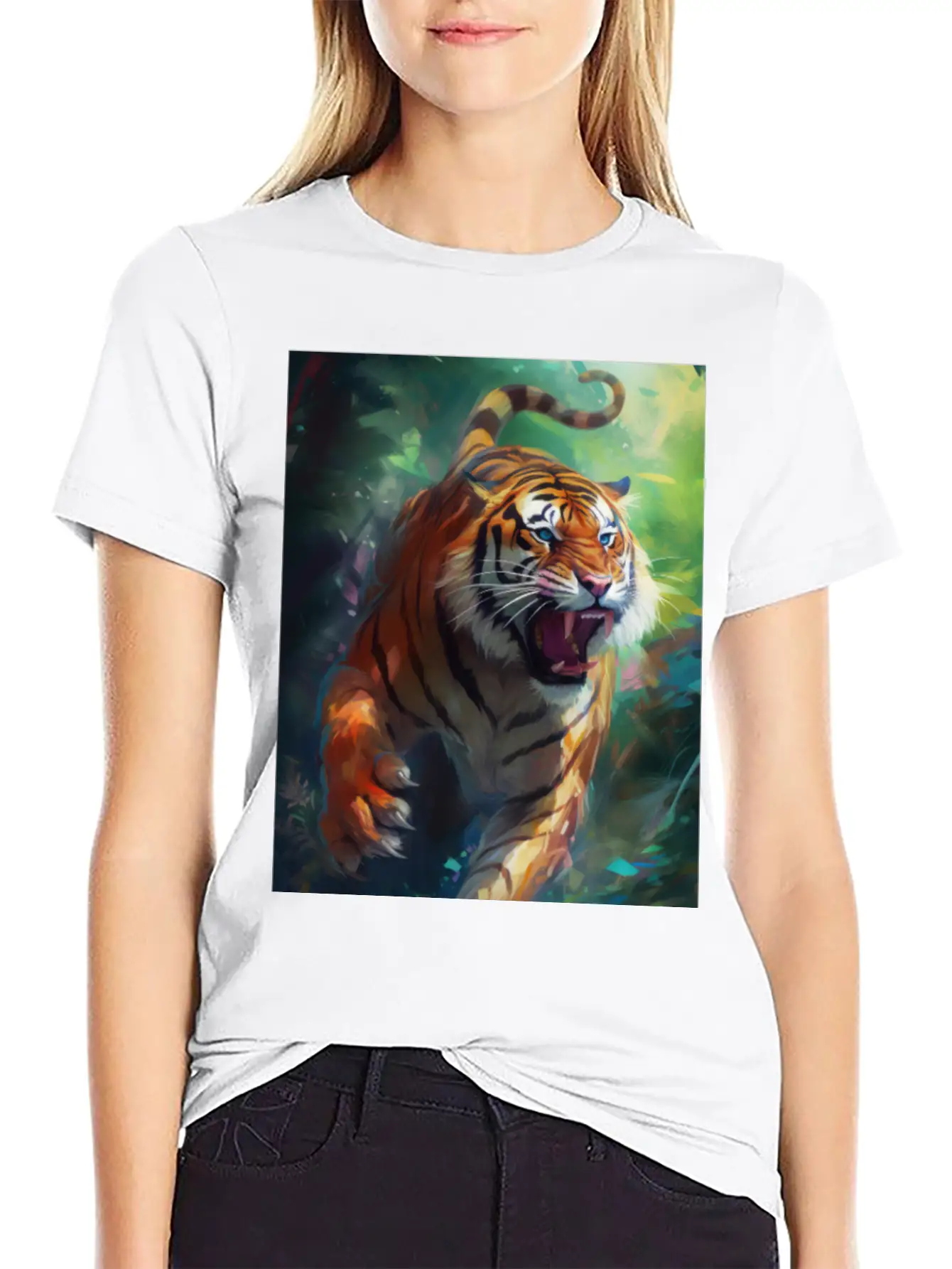 Tiger In Action Stylish Everyday T-Shirt – Unisex Basic Cotton Tee