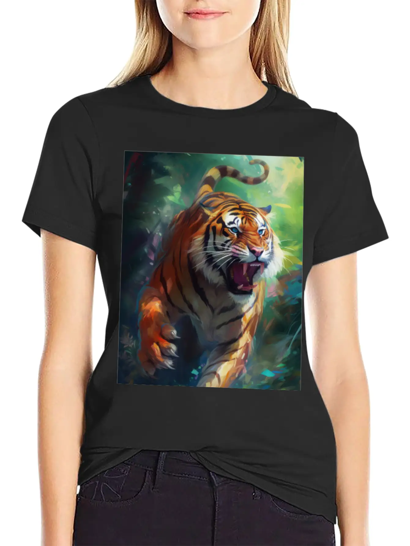 Tiger In Action Stylish Everyday T-Shirt – Unisex Basic Cotton Tee