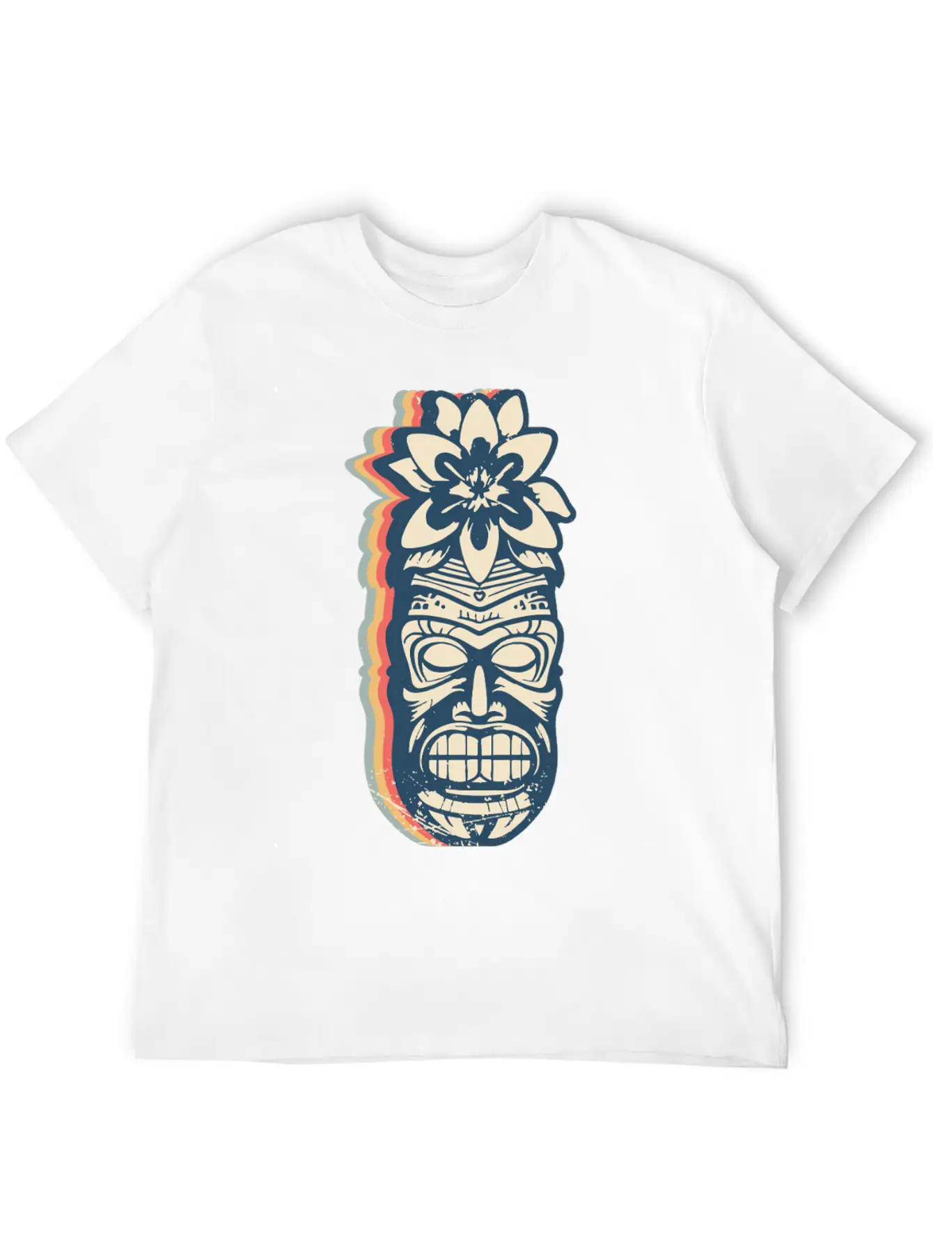 Tiki Luau Hawaiian Hawaii Tiki Mask Retro Line Art Basic Graphic T-Shirt – Daily Comfort In Soft Cotton