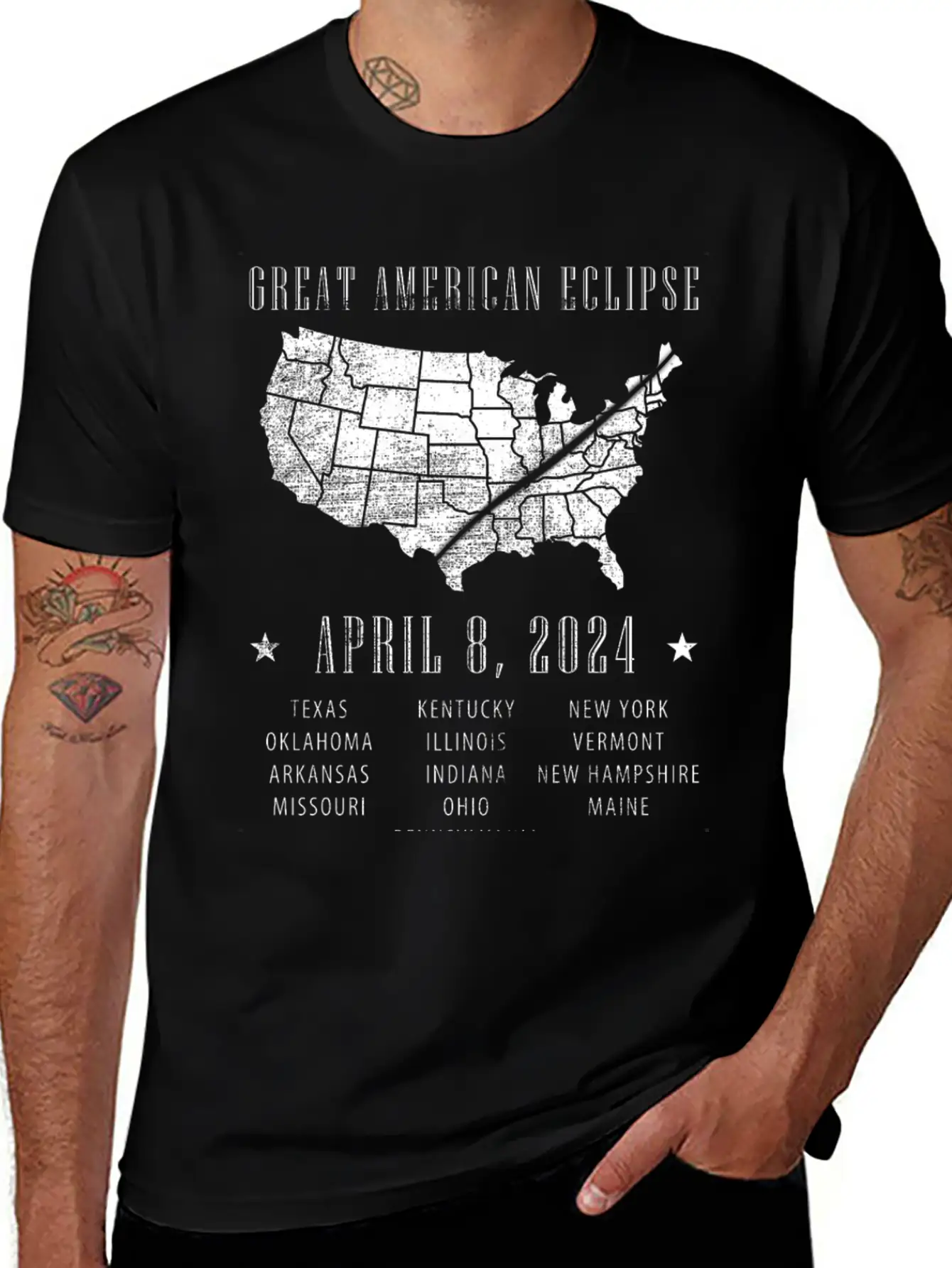 Total Solar Eclipse 2024 USA Map With Path Stylish Everyday T-Shirt – Unisex Basic Cotton Tee