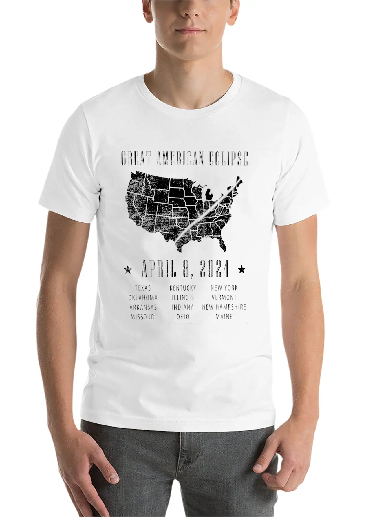 Total Solar Eclipse 2024 USA Map With Path Stylish Everyday T-Shirt – Unisex Basic Cotton Tee
