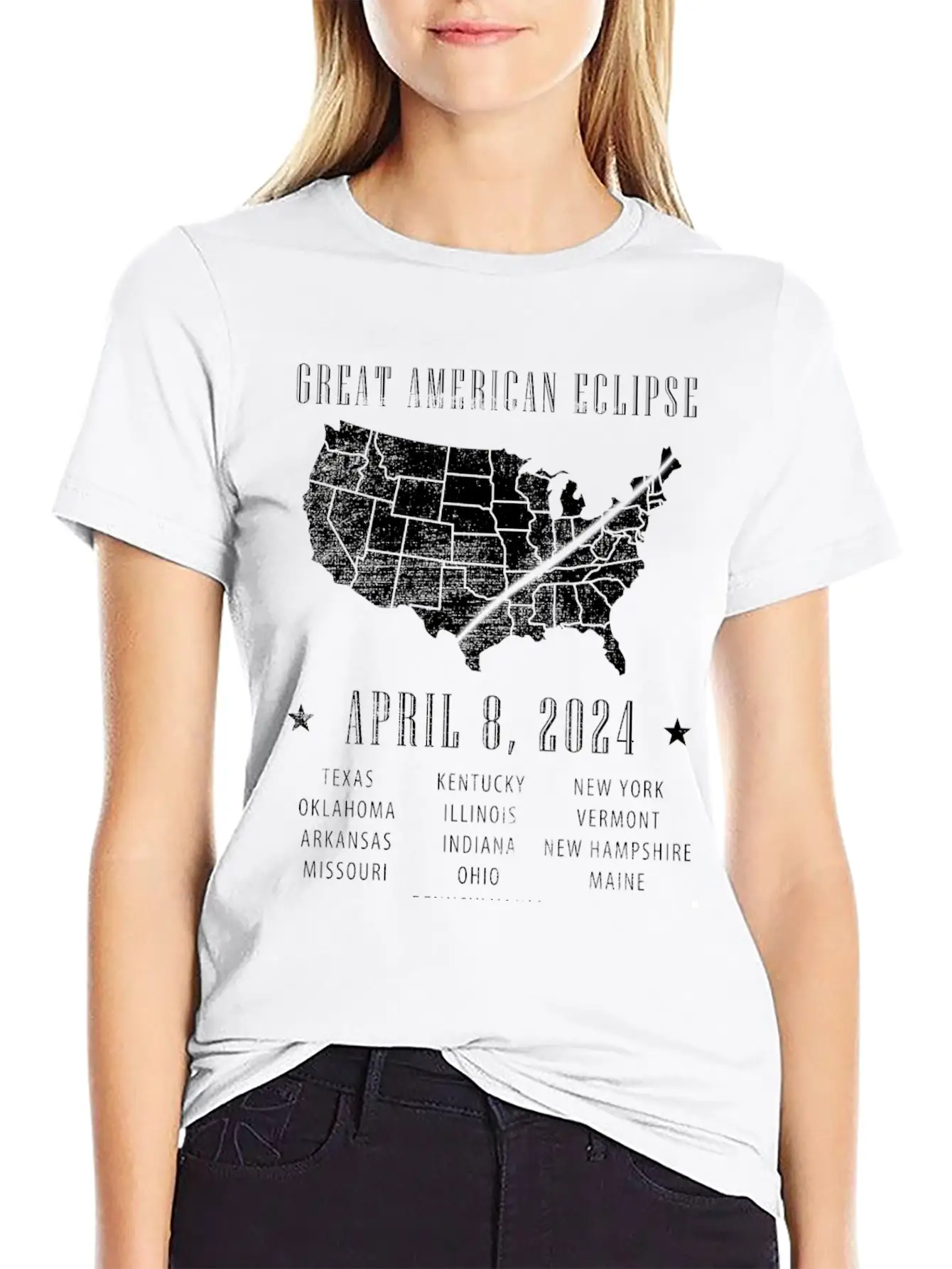 Total Solar Eclipse 2024 USA Map With Path Stylish Everyday T-Shirt – Unisex Basic Cotton Tee