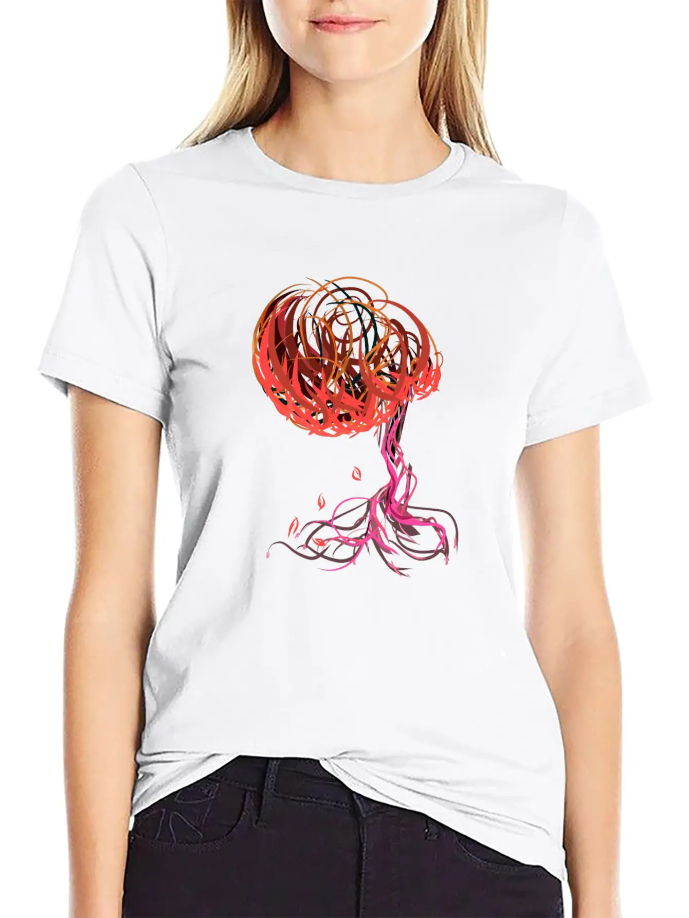 Tree Nature Autumn Symbol Leaves Abstract Breathable Graphic T-Shirt – Perfect For Casual Days