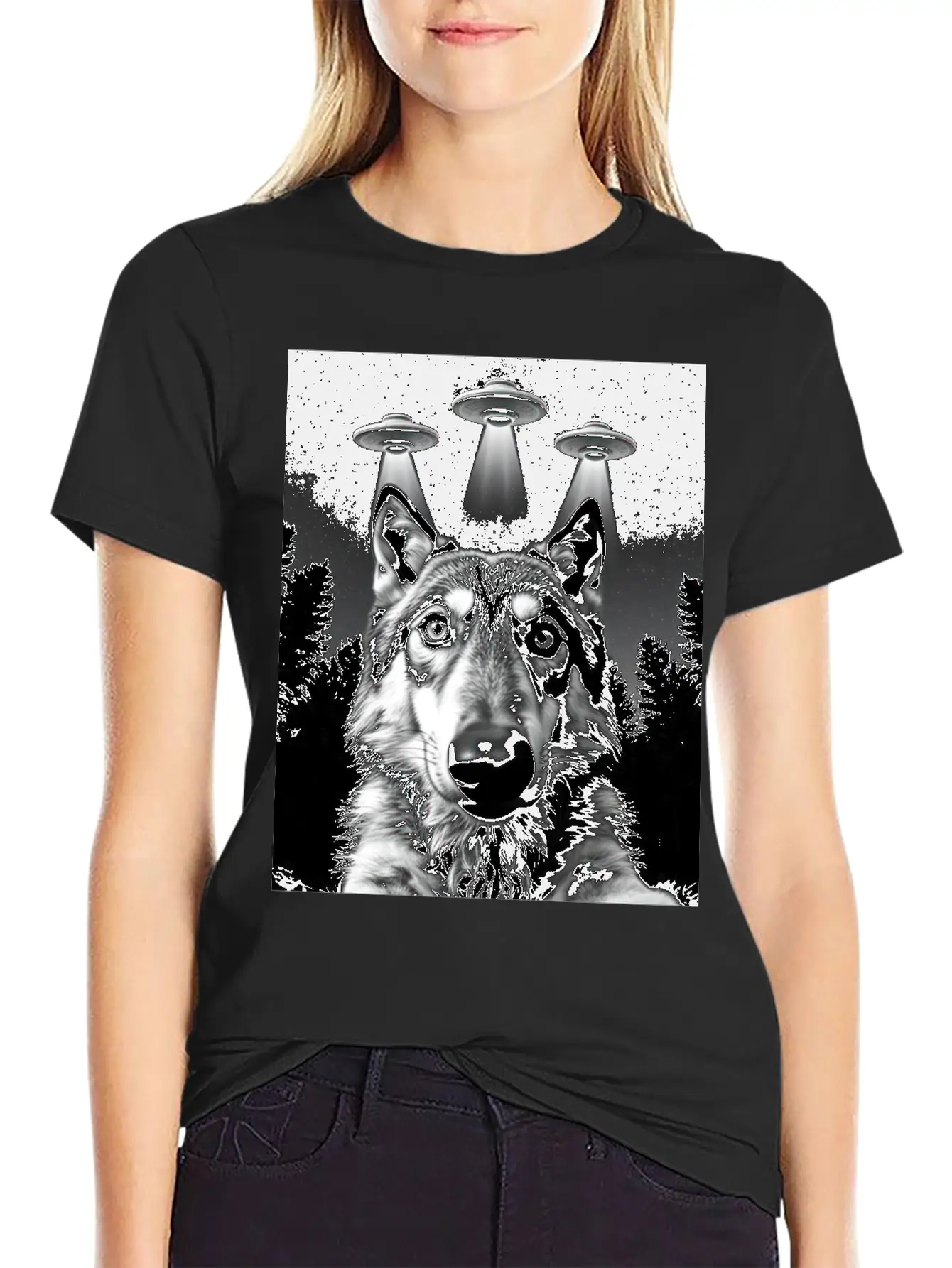 UFO Funny Wolf Stylish Everyday T-Shirt – Unisex Basic Cotton Tee