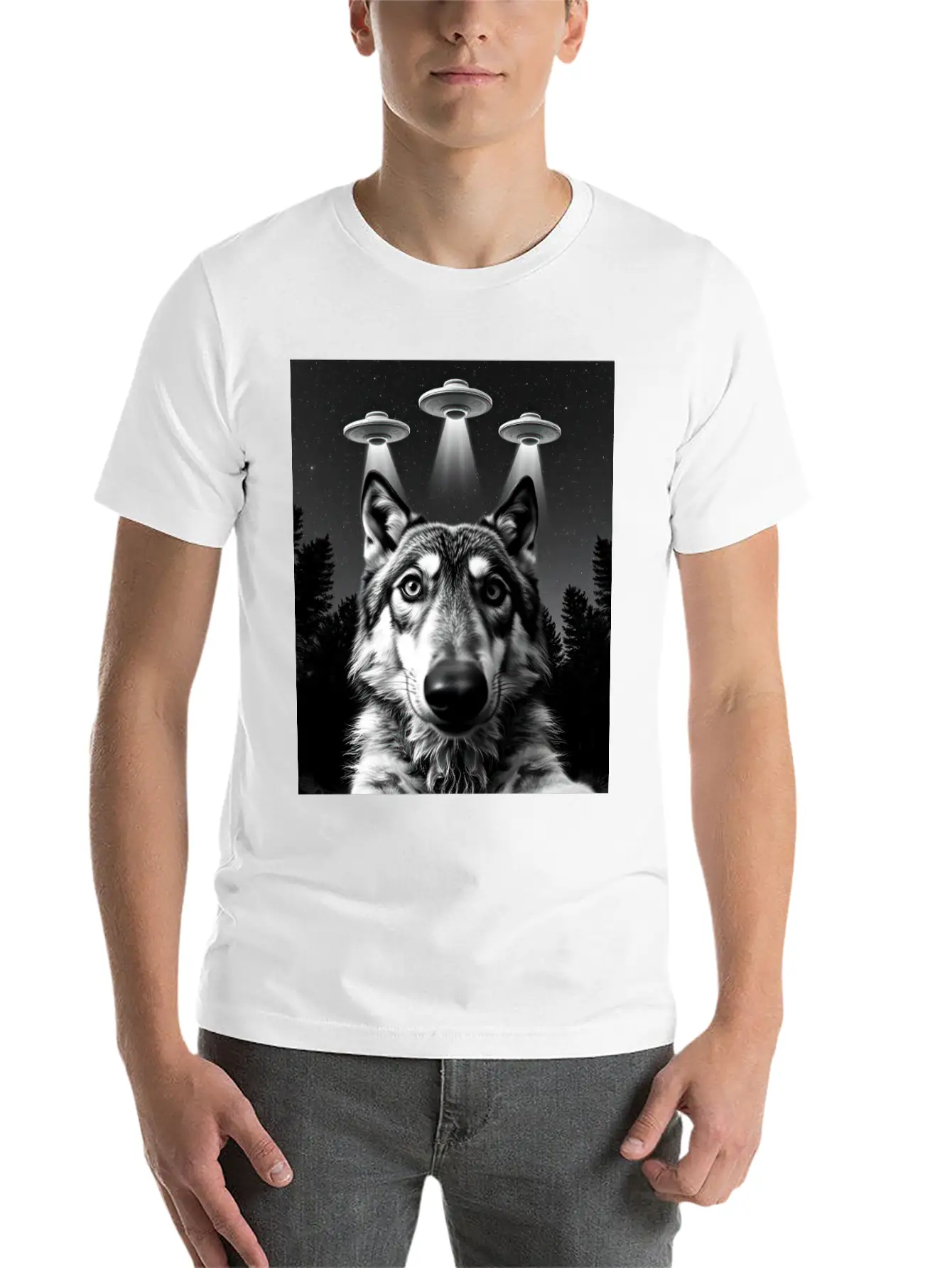 UFO Funny Wolf Stylish Everyday T-Shirt – Unisex Basic Cotton Tee