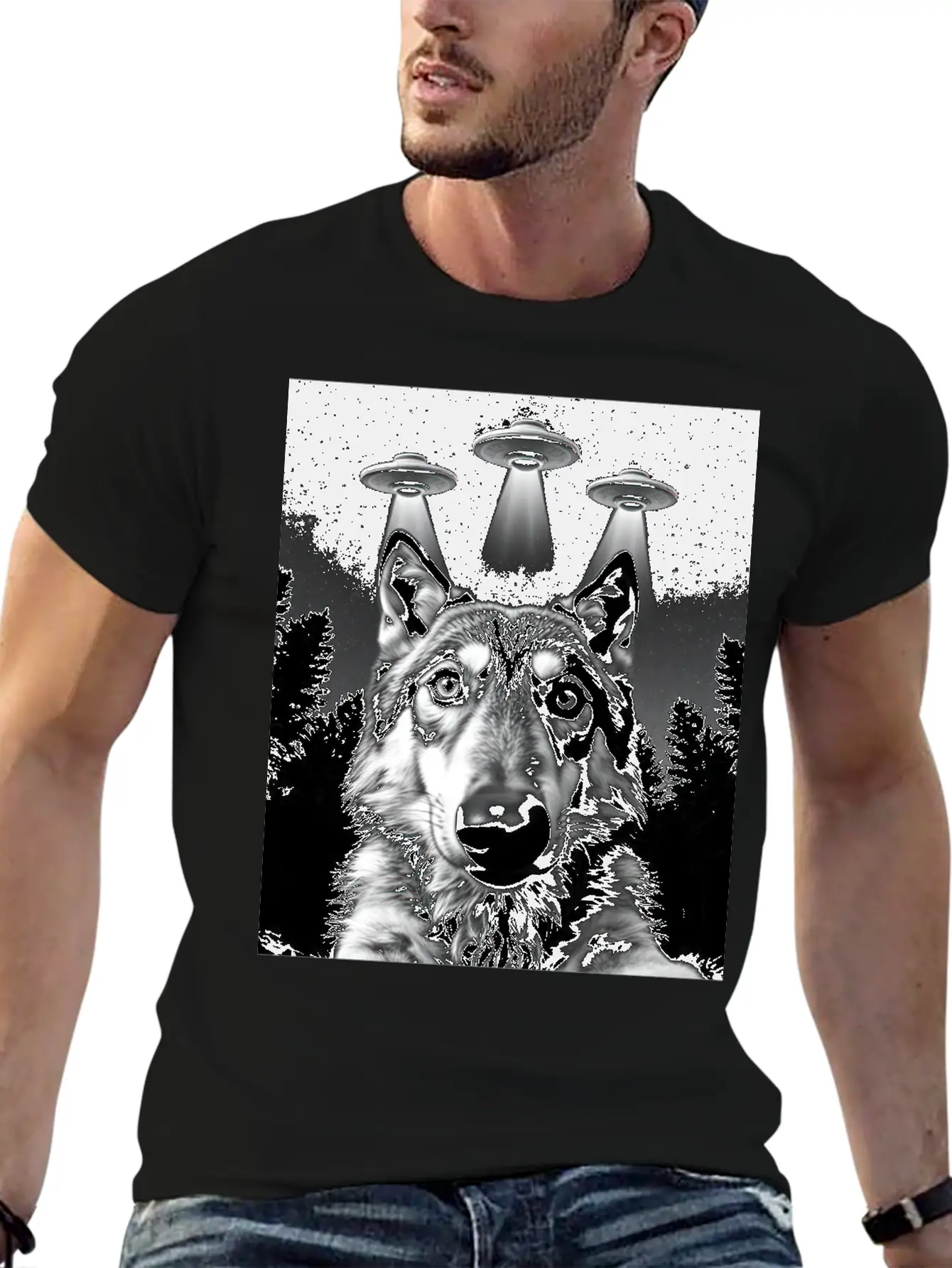 UFO Funny Wolf Stylish Everyday T-Shirt – Unisex Basic Cotton Tee