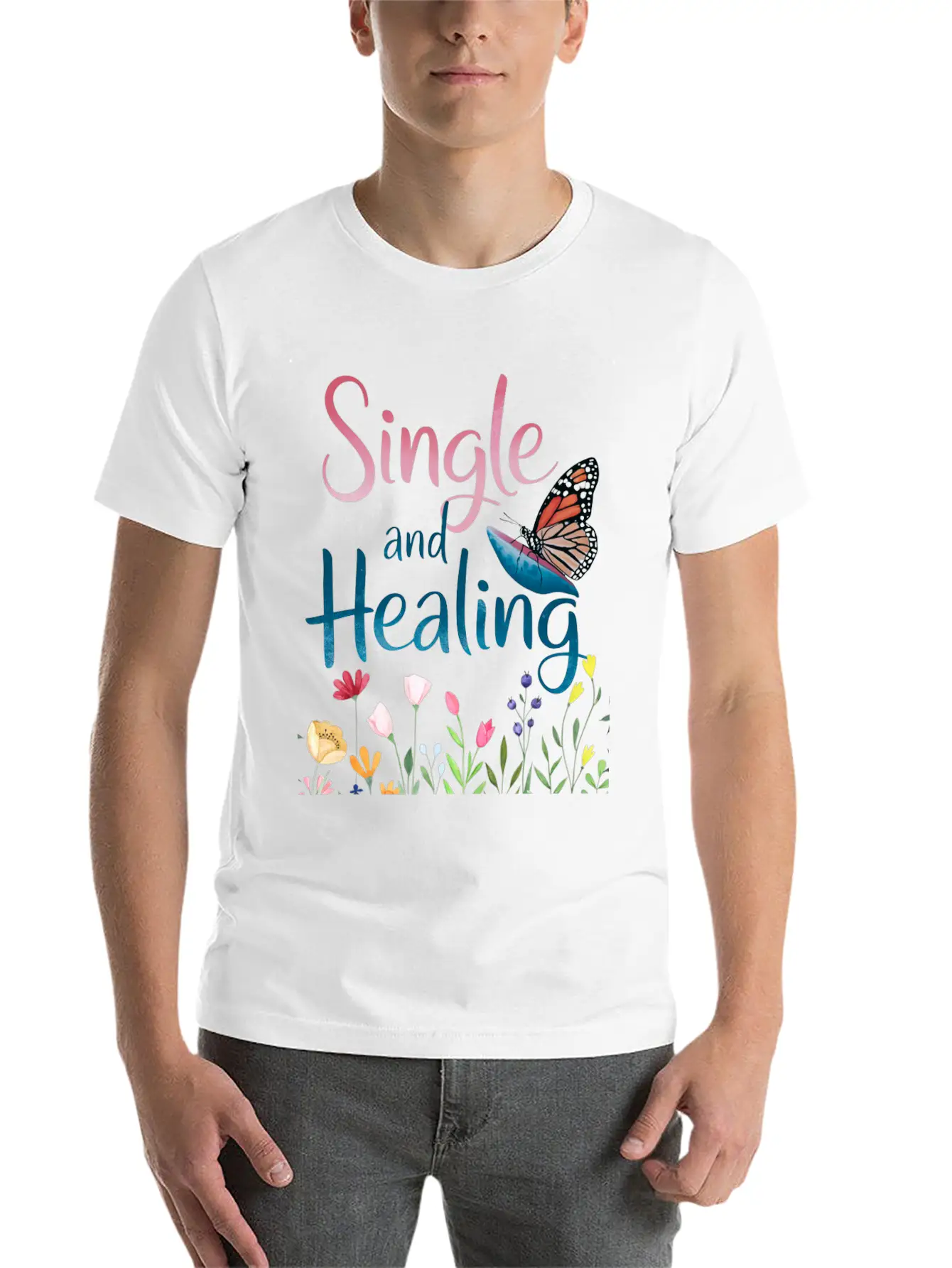 Uplifting Butterfly Single And Healing Cute Basic Graphic T-Shirt – Daily Comfort In Soft Cotton