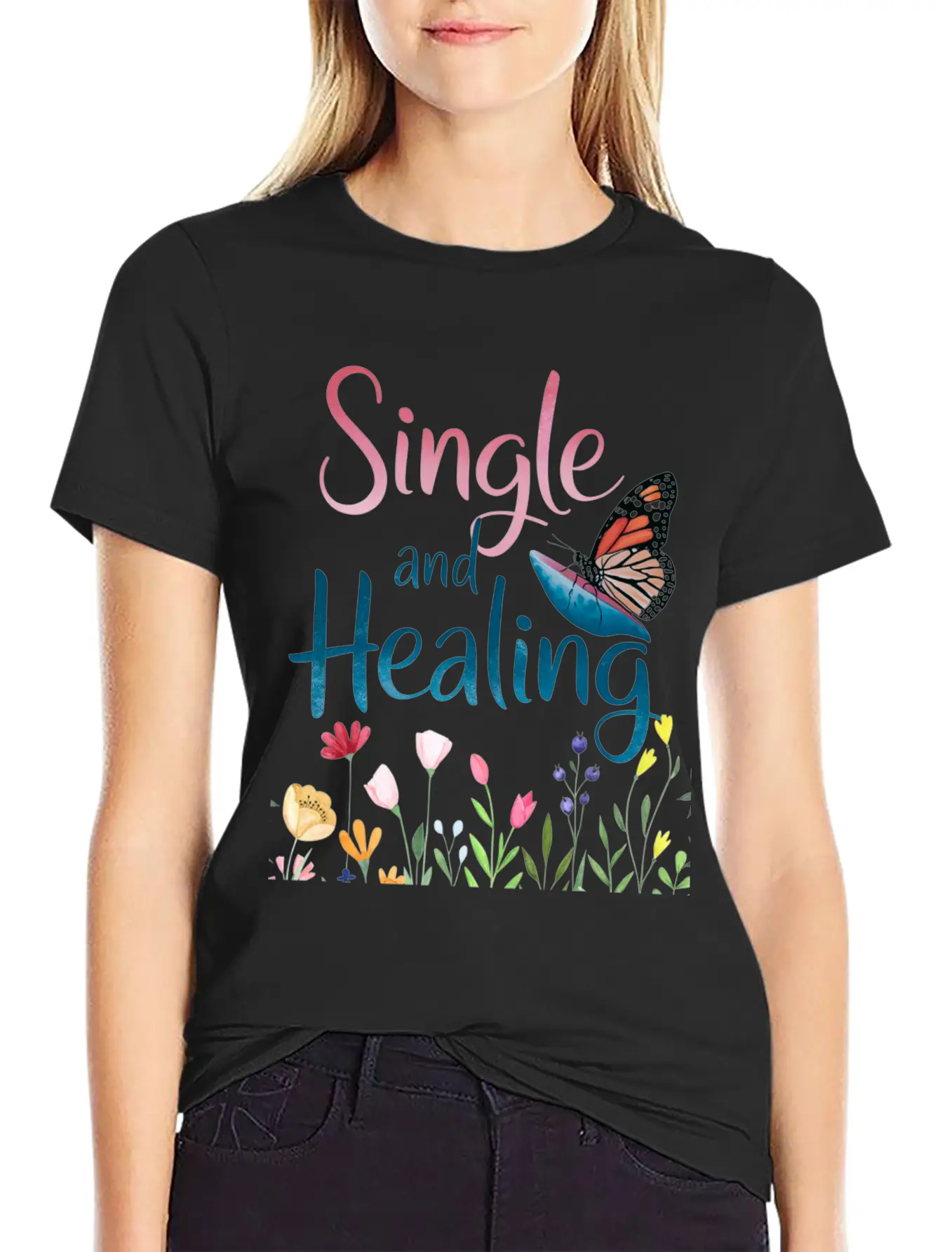 Uplifting Butterfly Single And Healing Cute Basic Graphic T-Shirt – Daily Comfort In Soft Cotton