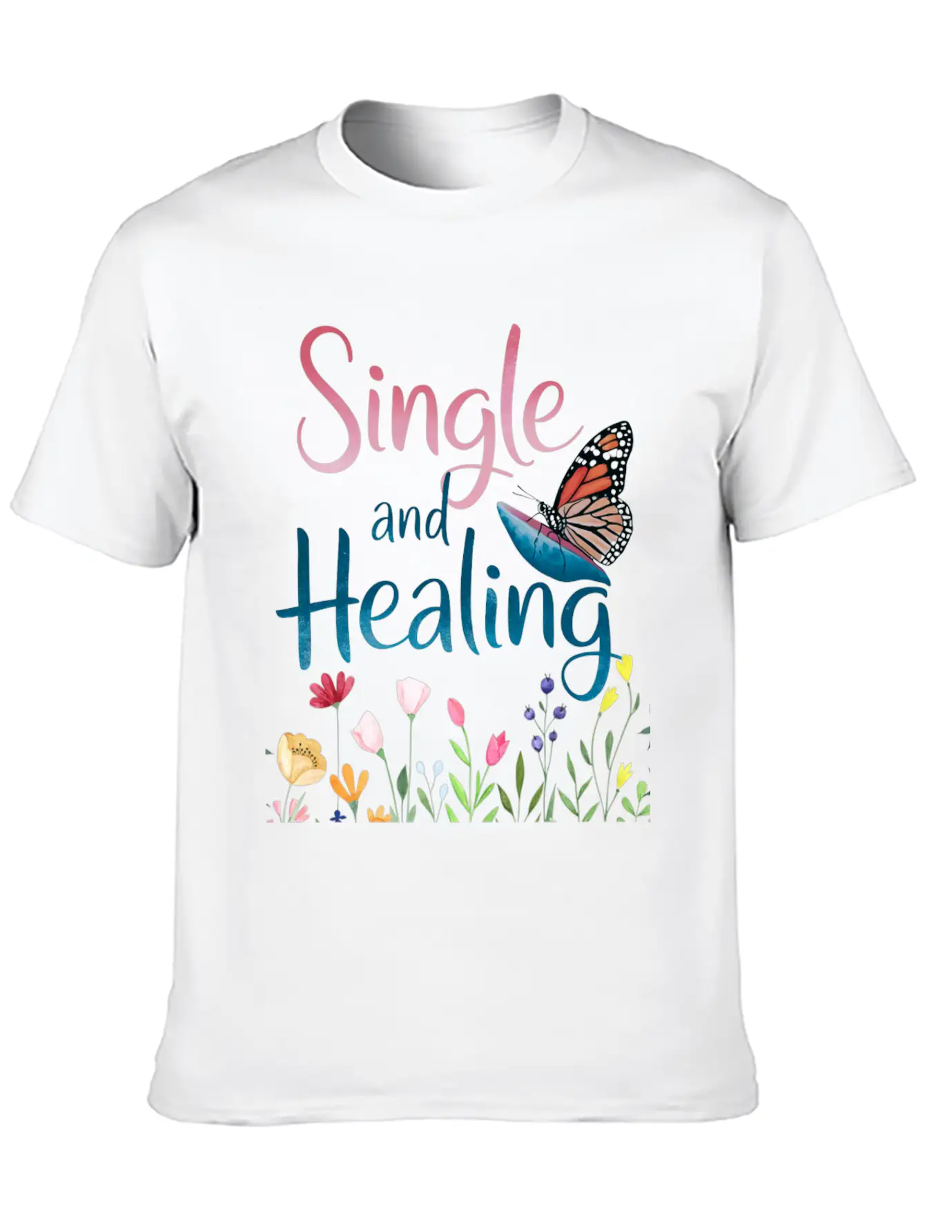 Uplifting Butterfly Single And Healing Cute Basic Graphic T-Shirt – Daily Comfort In Soft Cotton