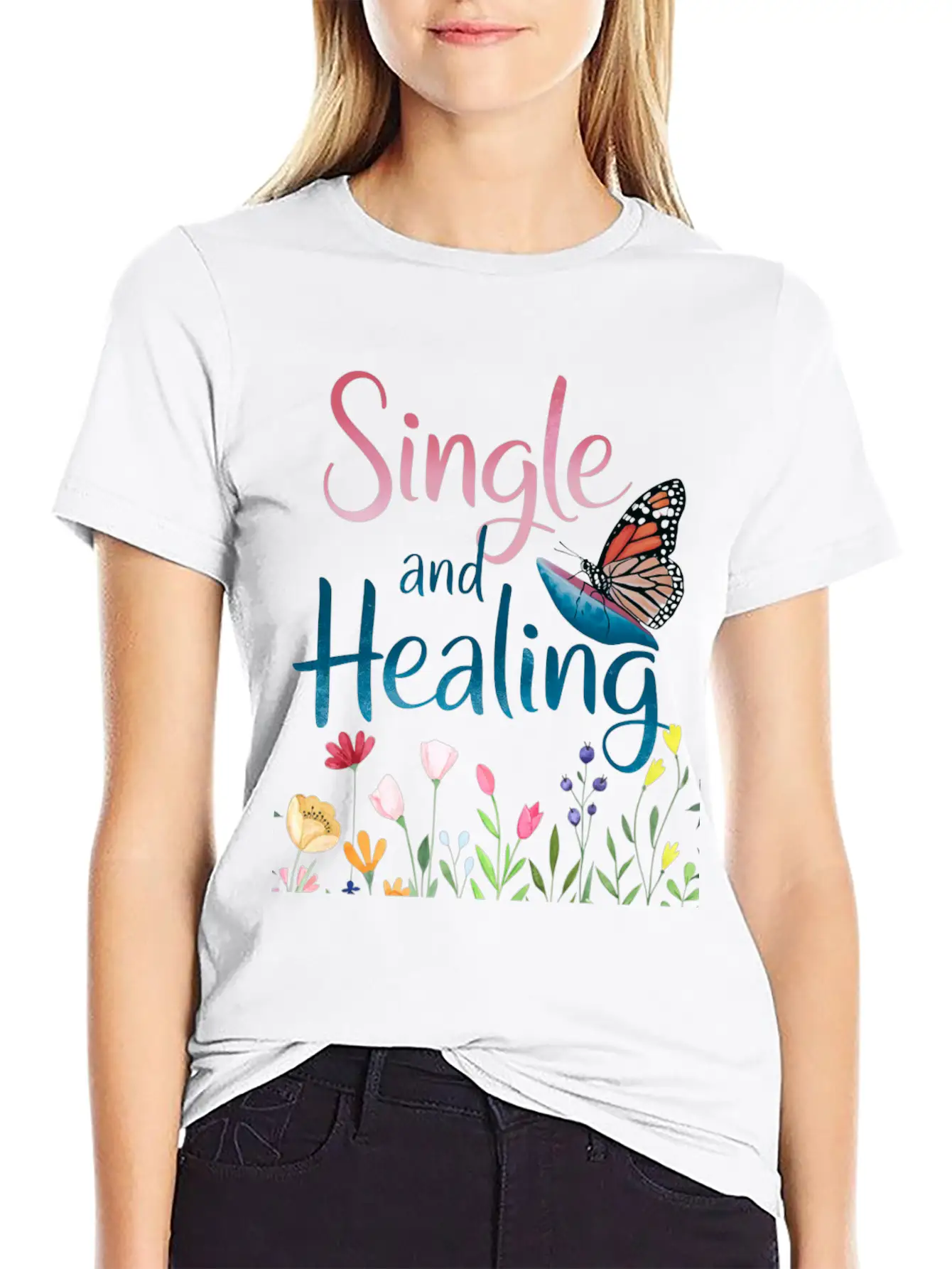 Uplifting Butterfly Single And Healing Cute Basic Graphic T-Shirt – Daily Comfort In Soft Cotton