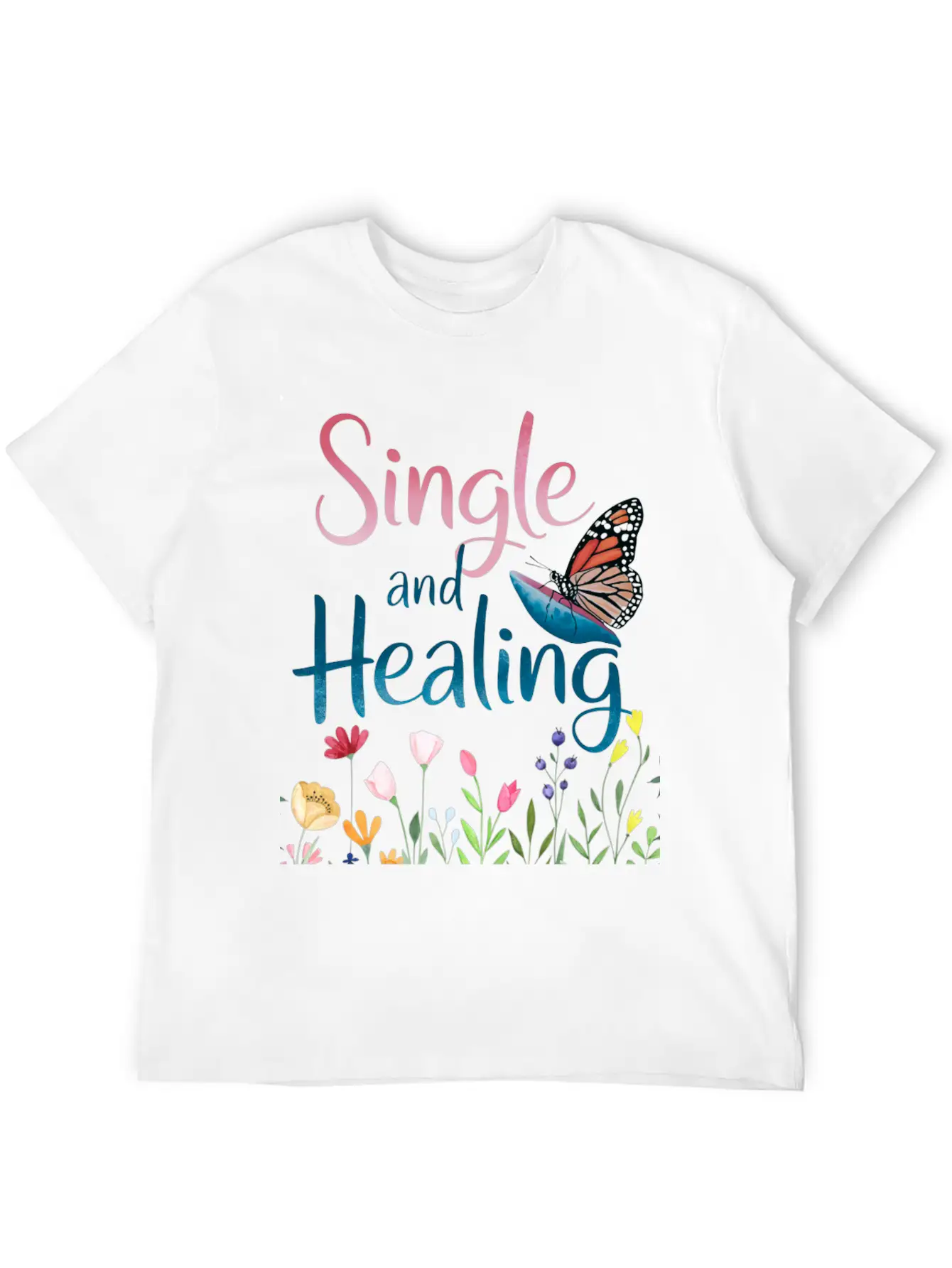 Uplifting Butterfly Single And Healing Cute Basic Graphic T-Shirt – Daily Comfort In Soft Cotton